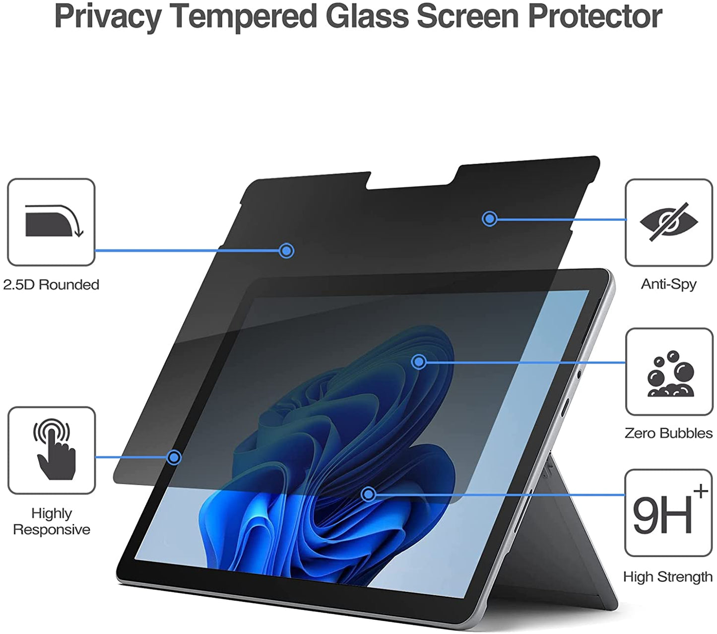 Microsoft Surface Go 2018/ Surface Go 2 2020/ Surface Go 3 2021 Privacy Tempered Glass Screen Protector | Yapears