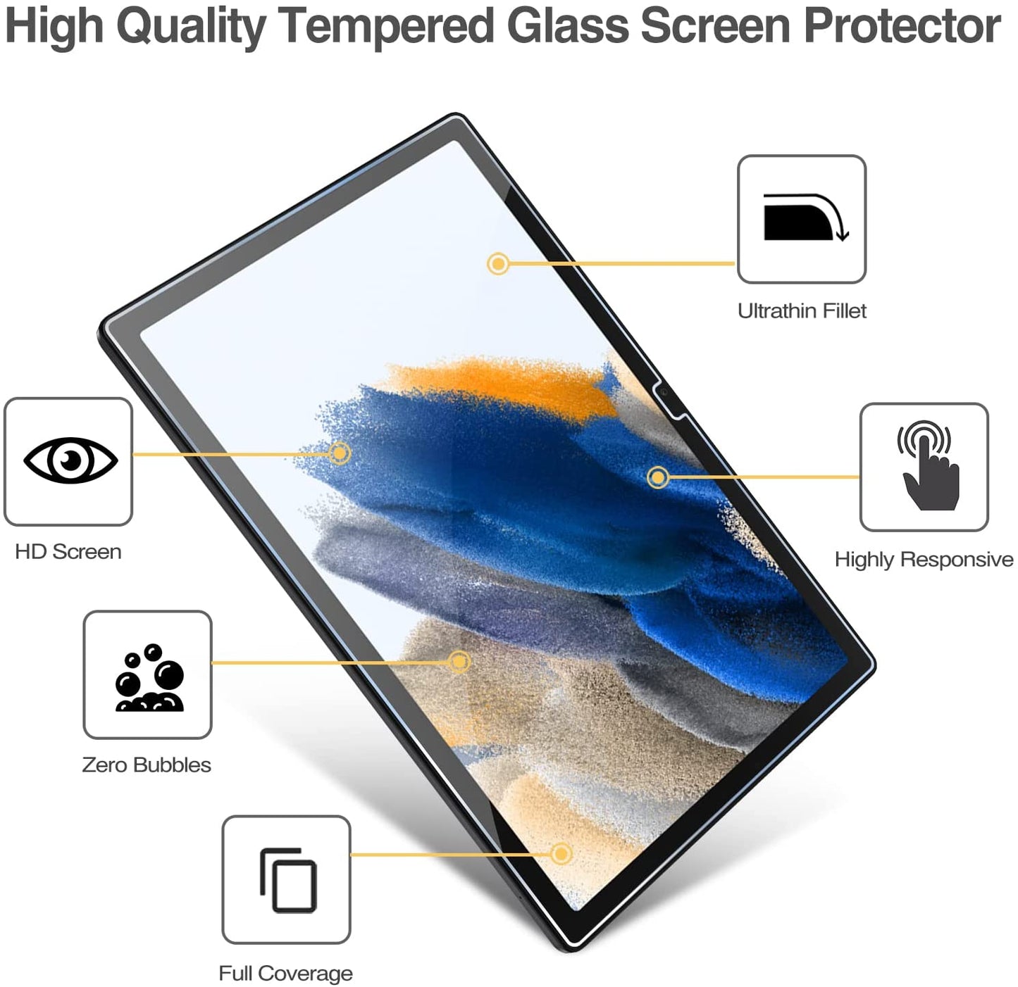 (2 Pack) Galaxy Tab A8 10.5" 2022 Tempered Glass Screen Protector | Yapears