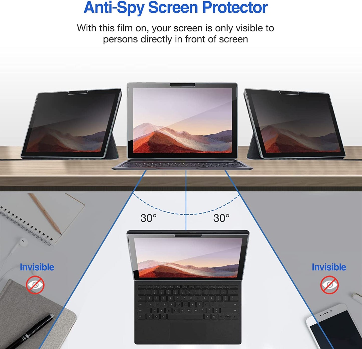 Microsoft Surface Pro 4/ Pro 5/ Pro 6/ Pro 7/ Pro 7 Plus 12.3" Privacy Tempered Glass Screen Protector | Yapears