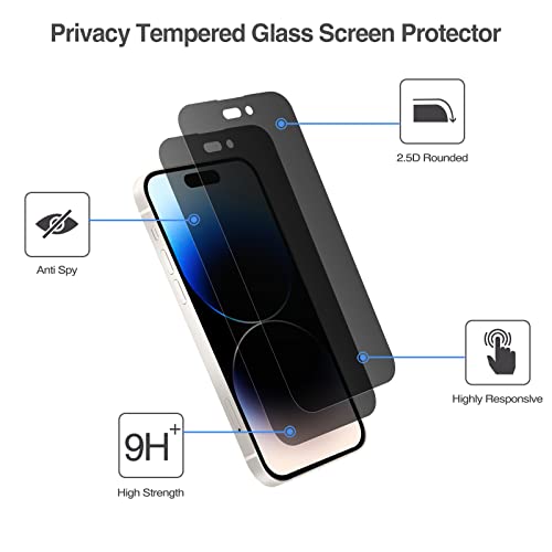 (2 Pack) iPhone 14 Pro 6.1" 2022 Privacy Tempered Glass Screen Protector | Yapears