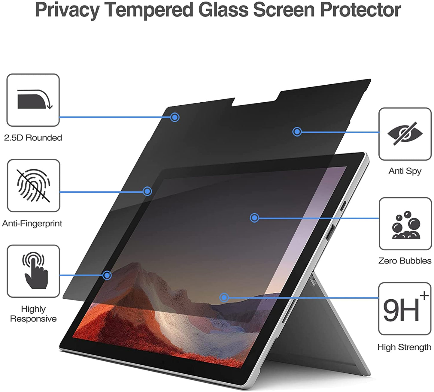 Microsoft Surface Pro 4/ Pro 5/ Pro 6/ Pro 7/ Pro 7 Plus 12.3" Privacy Tempered Glass Screen Protector | Yapears
