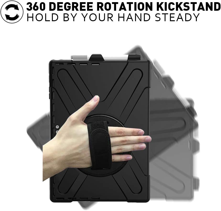 Yapears Surface Pro 8 Case 13 inch 2021, Yapears Rugged Case for Surface Pro 8 with Kickstand and Hand Strap Heavy Duty Shockproof, Compatible with Type Cover Keyboard-Black