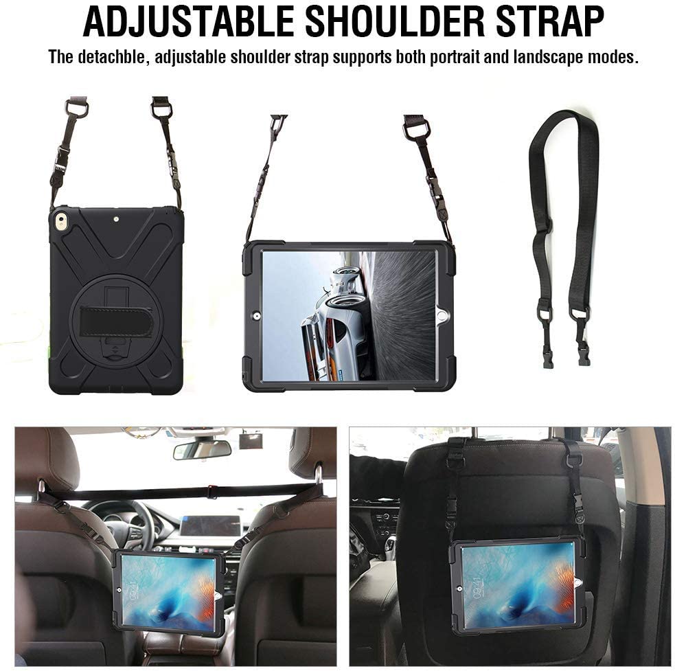 Fire HD 10 Case (2019/2018/2017 Release), Three Layer Heavy Duty Shockproof Rugged Protective High Impact Cover Case W/ Stand Hand Strap & Shoulder Strap for Amazon Kindle Fire HD 10.1 Inch Tablet - Black