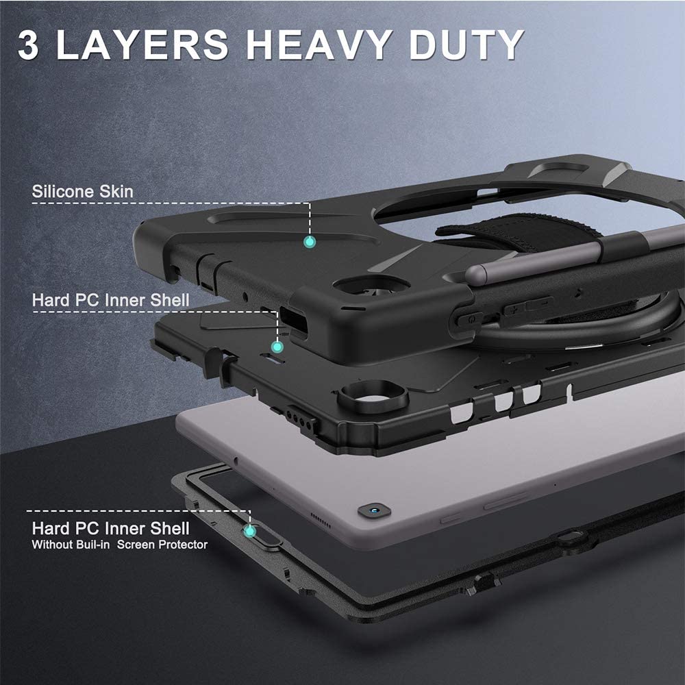 Yapears Galaxy Tab S6 Lite Case2022/2020, SM-P610/P613/P615/P619 Case with S Pen Holder Yapears Shockproof Rugged Case with Stand Hand Strap and Shoulder Belt for Galaxy Tab S6 Lite 10.4'',Black