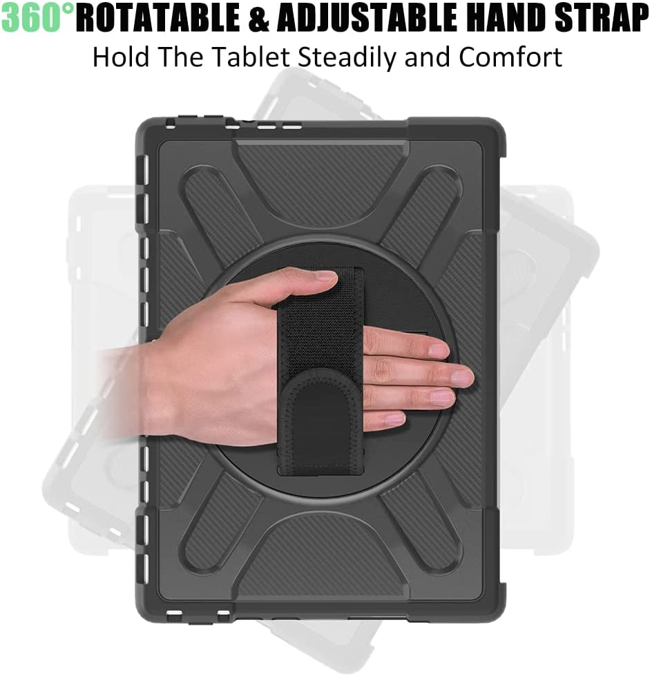 Yapears Surface Pro 8 Case 13 inch 2021, Yapears Rugged Case for Surface Pro 8 with Kickstand and Hand Strap Heavy Duty Shockproof, Compatible with Type Cover Keyboard-Black
