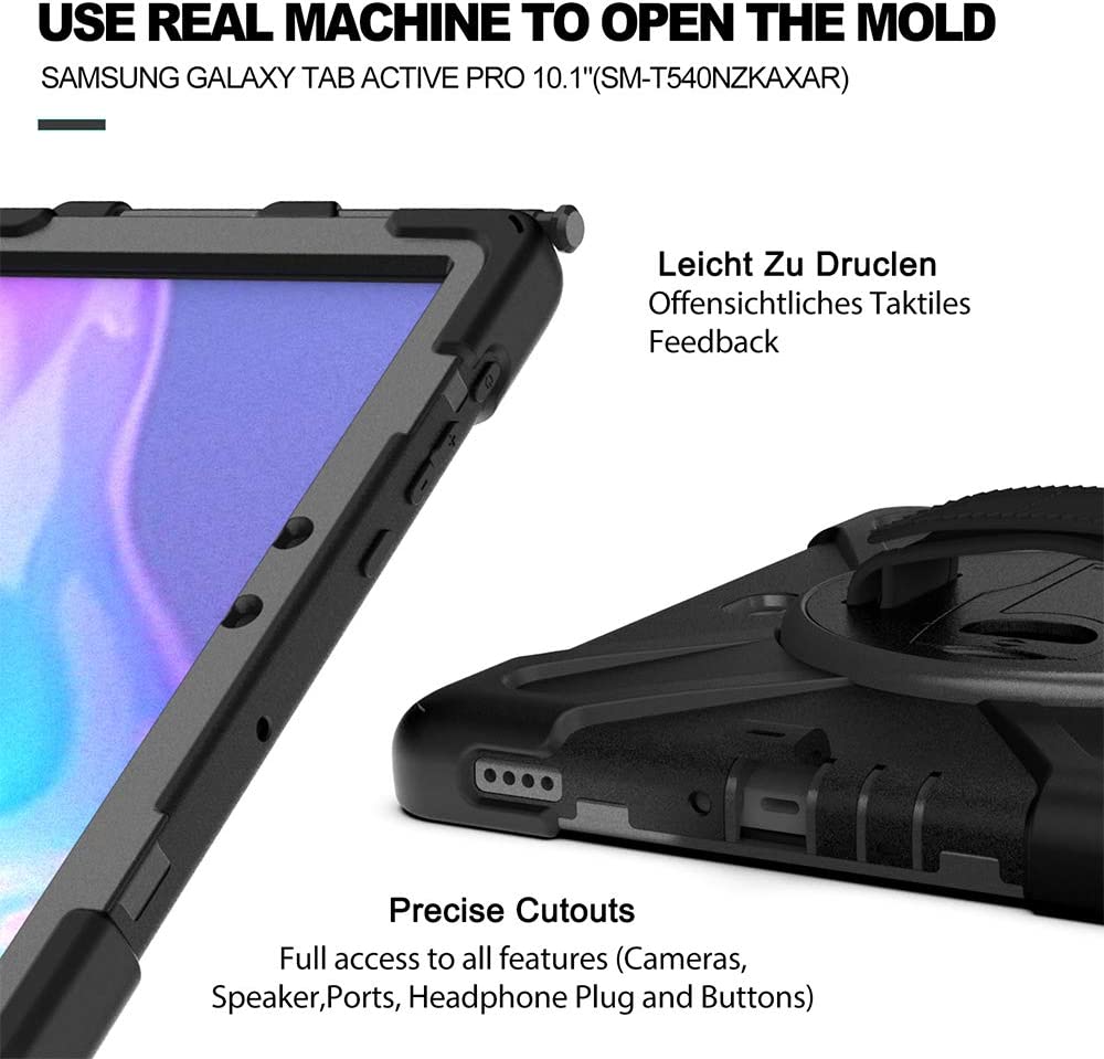 Yapears Galaxy Tab Active4 Pro 2022/Galaxy Tab Active Pro 2019 10.1" Case (SM-T630/T638/T540/T547) with S Pen Holder, Rugged Heavy Duty Shockproof Case with Kickstand Hand Strap Shoulder Belt, Black