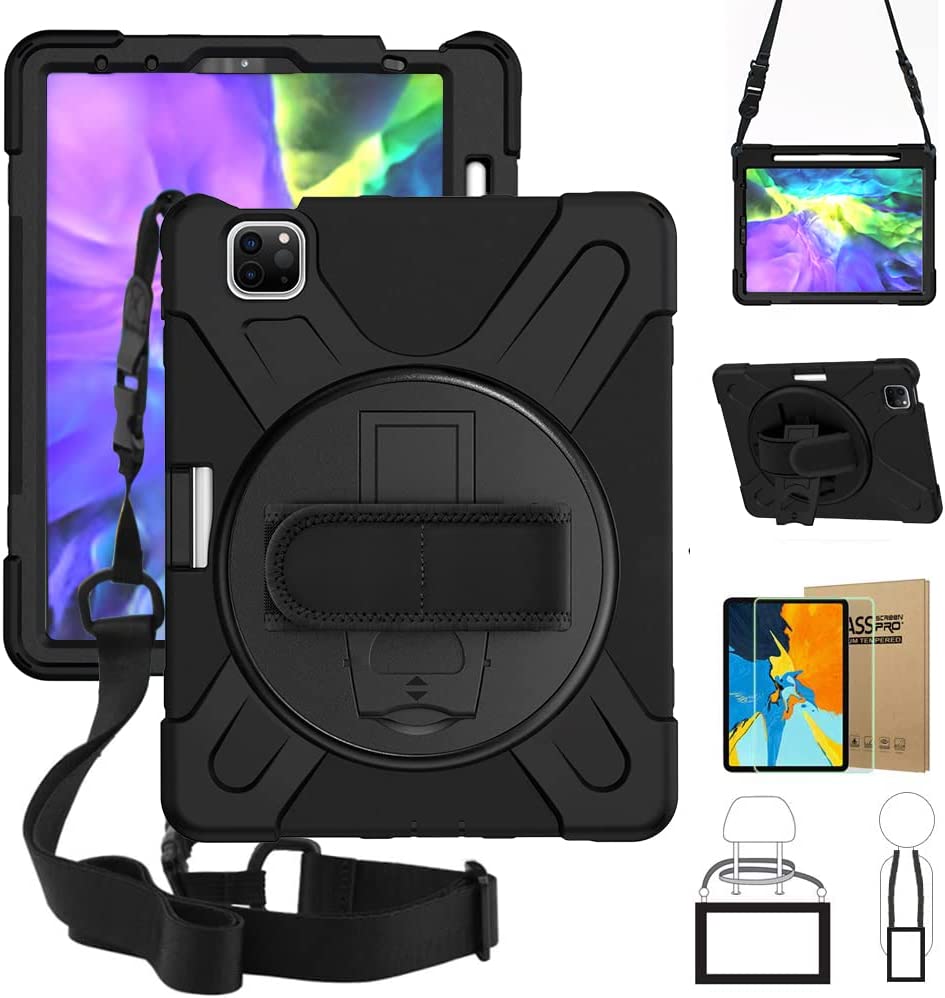 Fire HD 10 Case (2019/2018/2017 Release), Three Layer Heavy Duty Shockproof Rugged Protective High Impact Cover Case W/ Stand Hand Strap & Shoulder Strap for Amazon Kindle Fire HD 10.1 Inch Tablet - Black