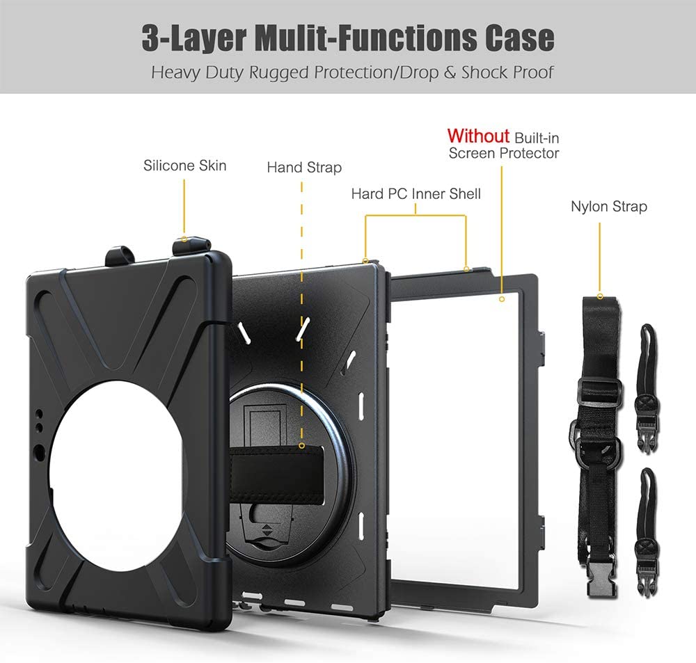 Yapears Surface Pro 8 Case 13 inch 2021, Yapears Rugged Case for Surface Pro 8 with Kickstand and Hand Strap Heavy Duty Shockproof, Compatible with Type Cover Keyboard-Black