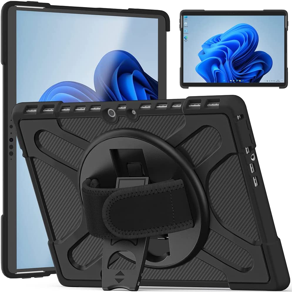 Yapears Surface Pro 8 Case 13 inch 2021, Yapears Rugged Case for Surface Pro 8 with Kickstand and Hand Strap Heavy Duty Shockproof, Compatible with Type Cover Keyboard-Black