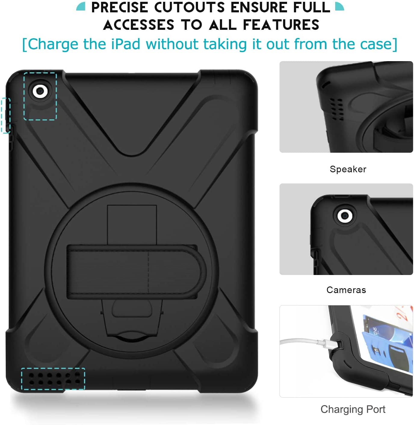Fire HD 10 Case (2019/2018/2017 Release), Three Layer Heavy Duty Shockproof Rugged Protective High Impact Cover Case W/ Stand Hand Strap & Shoulder Strap for Amazon Kindle Fire HD 10.1 Inch Tablet - Black