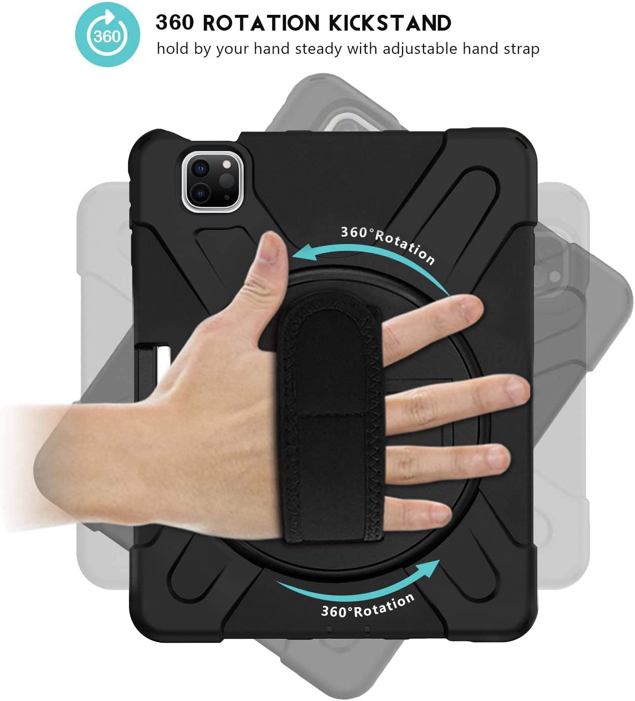 Fire HD 10 Case (2019/2018/2017 Release), Three Layer Heavy Duty Shockproof Rugged Protective High Impact Cover Case W/ Stand Hand Strap & Shoulder Strap for Amazon Kindle Fire HD 10.1 Inch Tablet - Black