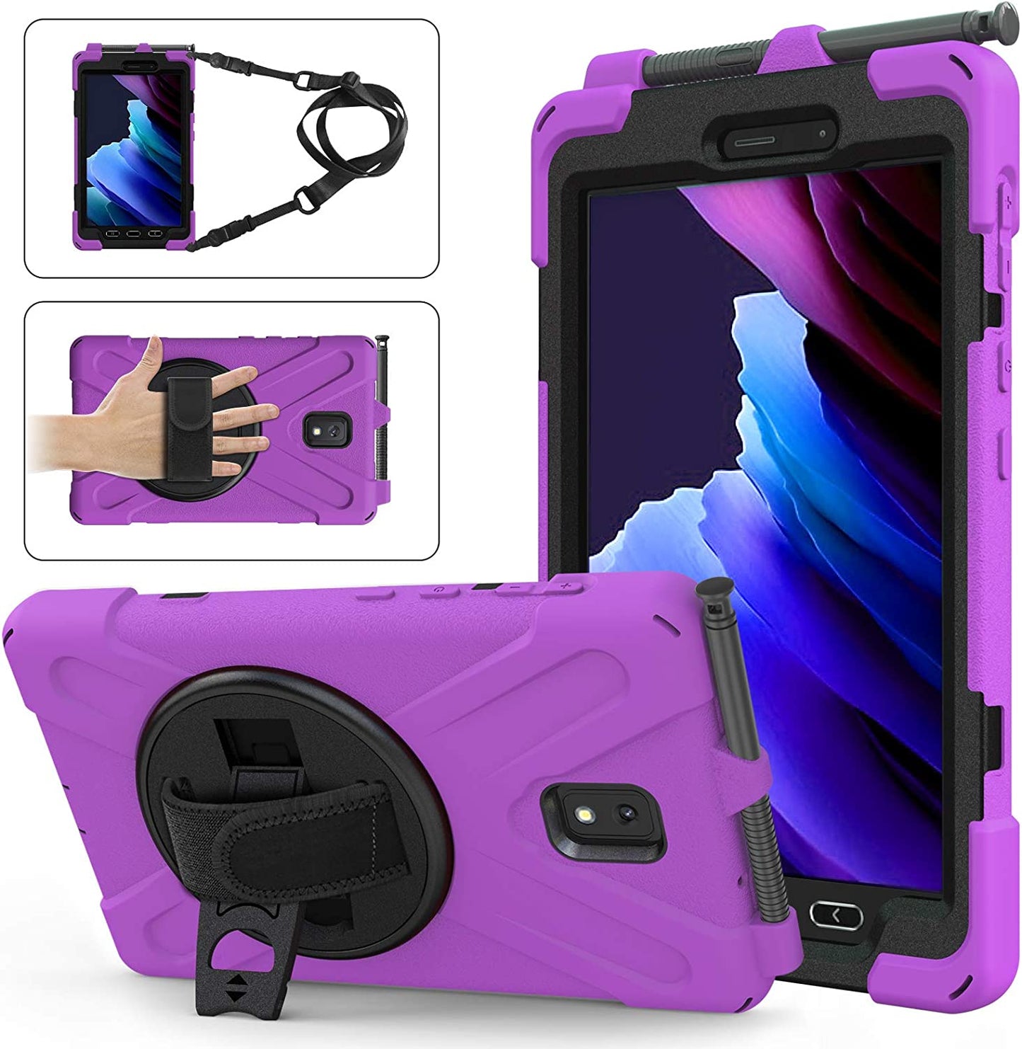 Rantice Samsung Galaxy Tab Active 3 8.0 Case, Heavy Duty Rugged Shockproof Drop Protection Case with 360 Stand, Handle Hand Strap & Shoulder Strap for Galaxy Tab Active3 8" 2020 T570/T575/T577 (Blue)