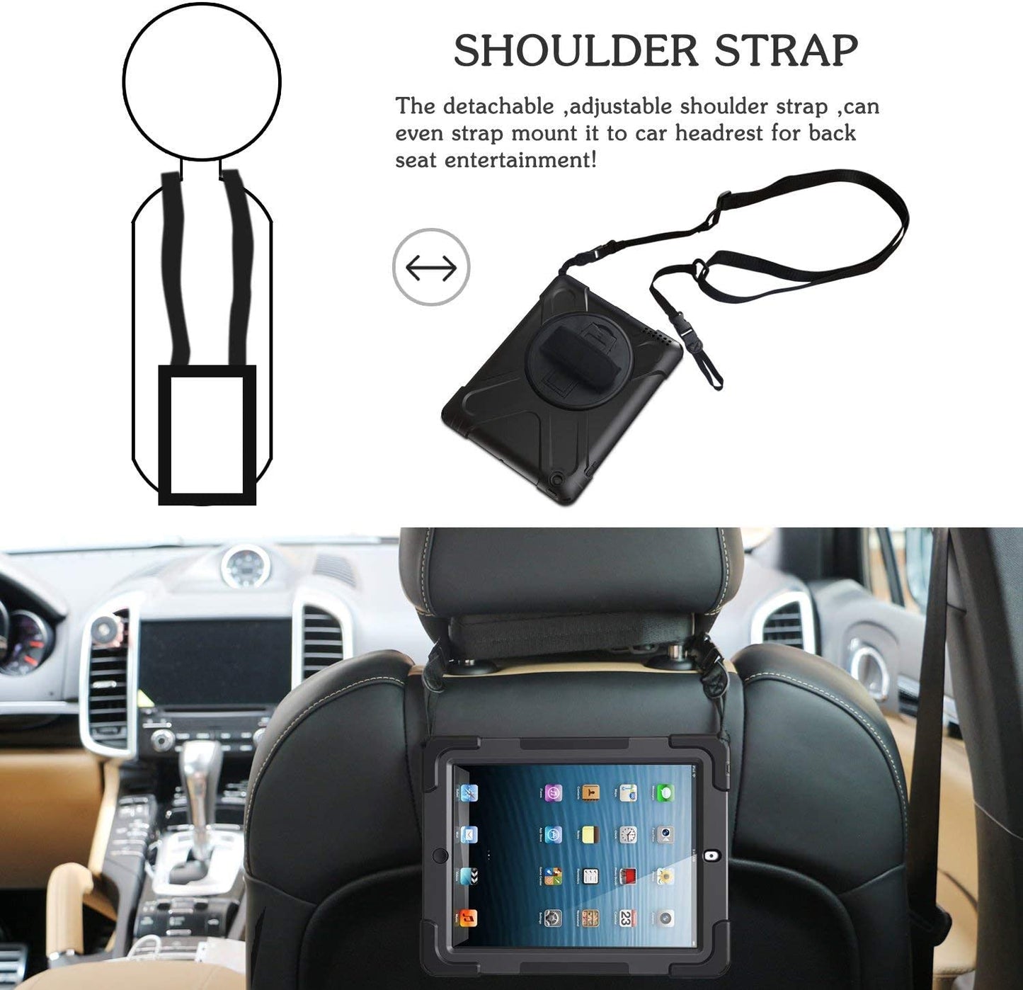 Fire HD 10 Case (2019/2018/2017 Release), Three Layer Heavy Duty Shockproof Rugged Protective High Impact Cover Case W/ Stand Hand Strap & Shoulder Strap for Amazon Kindle Fire HD 10.1 Inch Tablet - Black