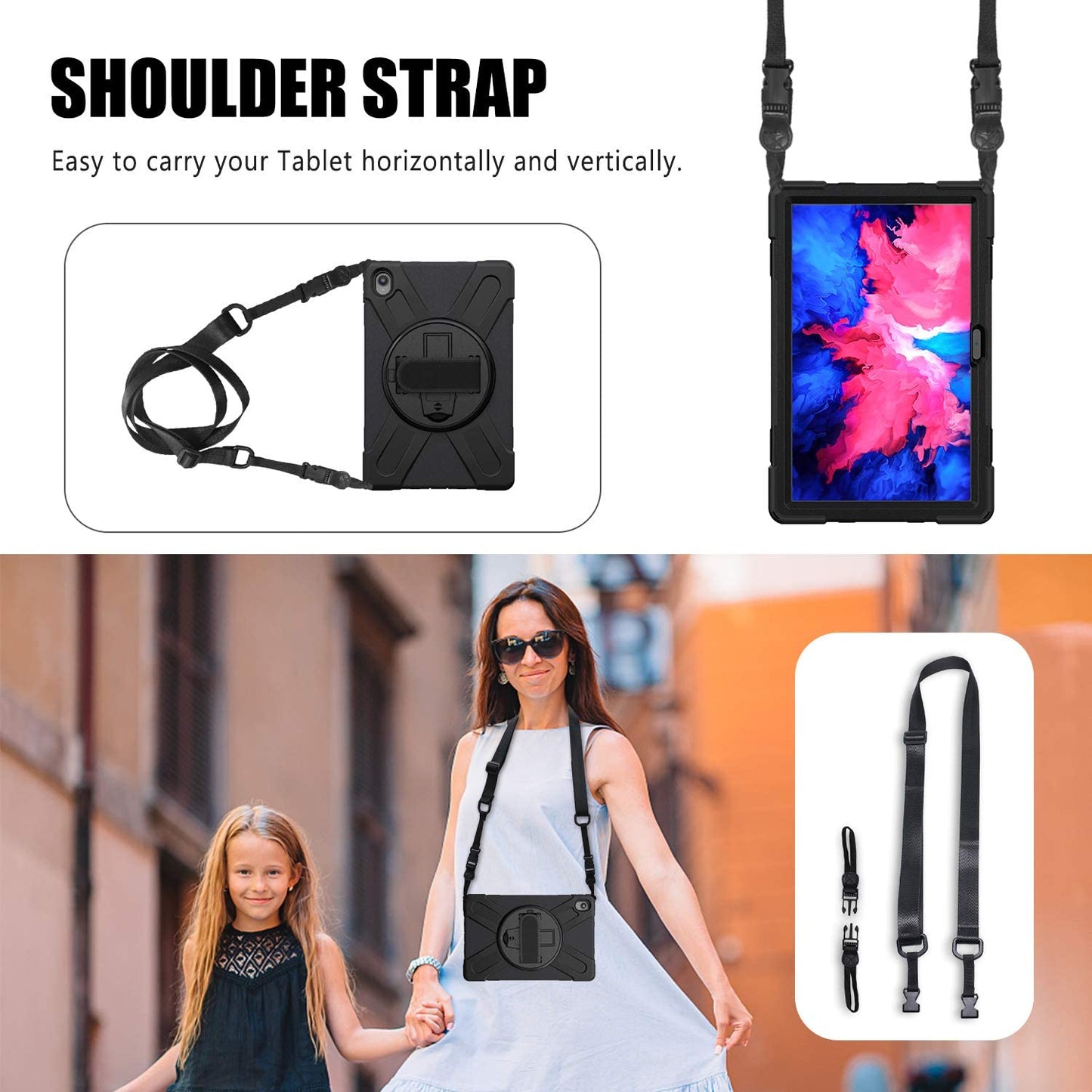 Case for Lenovo Tab P11 Plus 11" TB-J607F 2021, Military Grade 15ft Drop Tested Shockproof Protective Cover with 360? Rotating Stand, Hand Strap and Shoulder Strap (Purple)