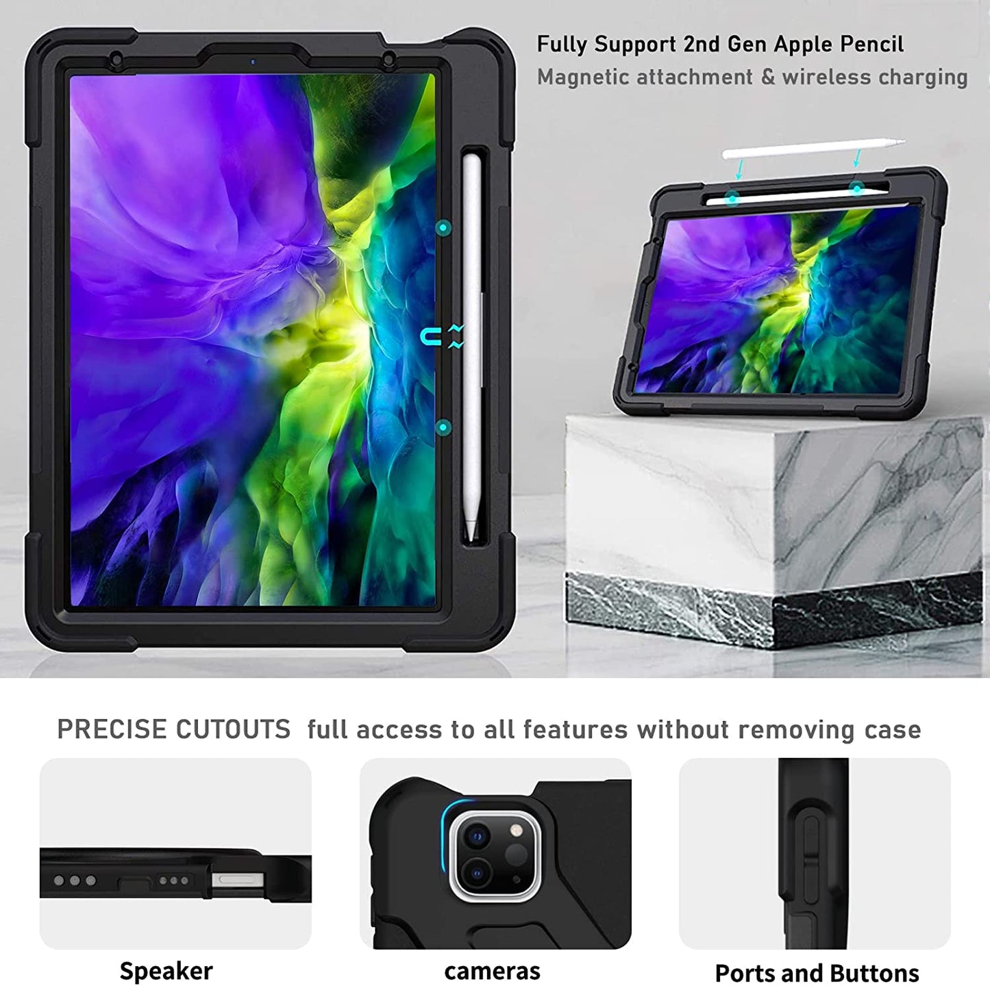 Fire HD 10 Case (2019/2018/2017 Release), Three Layer Heavy Duty Shockproof Rugged Protective High Impact Cover Case W/ Stand Hand Strap & Shoulder Strap for Amazon Kindle Fire HD 10.1 Inch Tablet - Black