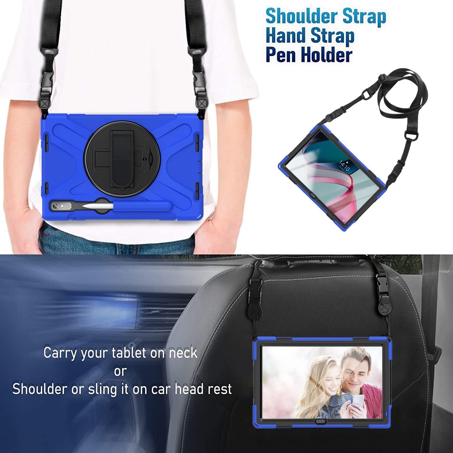 Cover Case Heavy Duty Shockproof TPU Case Compatible with Lenovo Pad Pro 11.2 2022 TB-138FC/132FU,Protective Cover Drop-Proof Shock-Proof W Rotating Kickstand+Handle+Shoulder Strap Protective Cover (