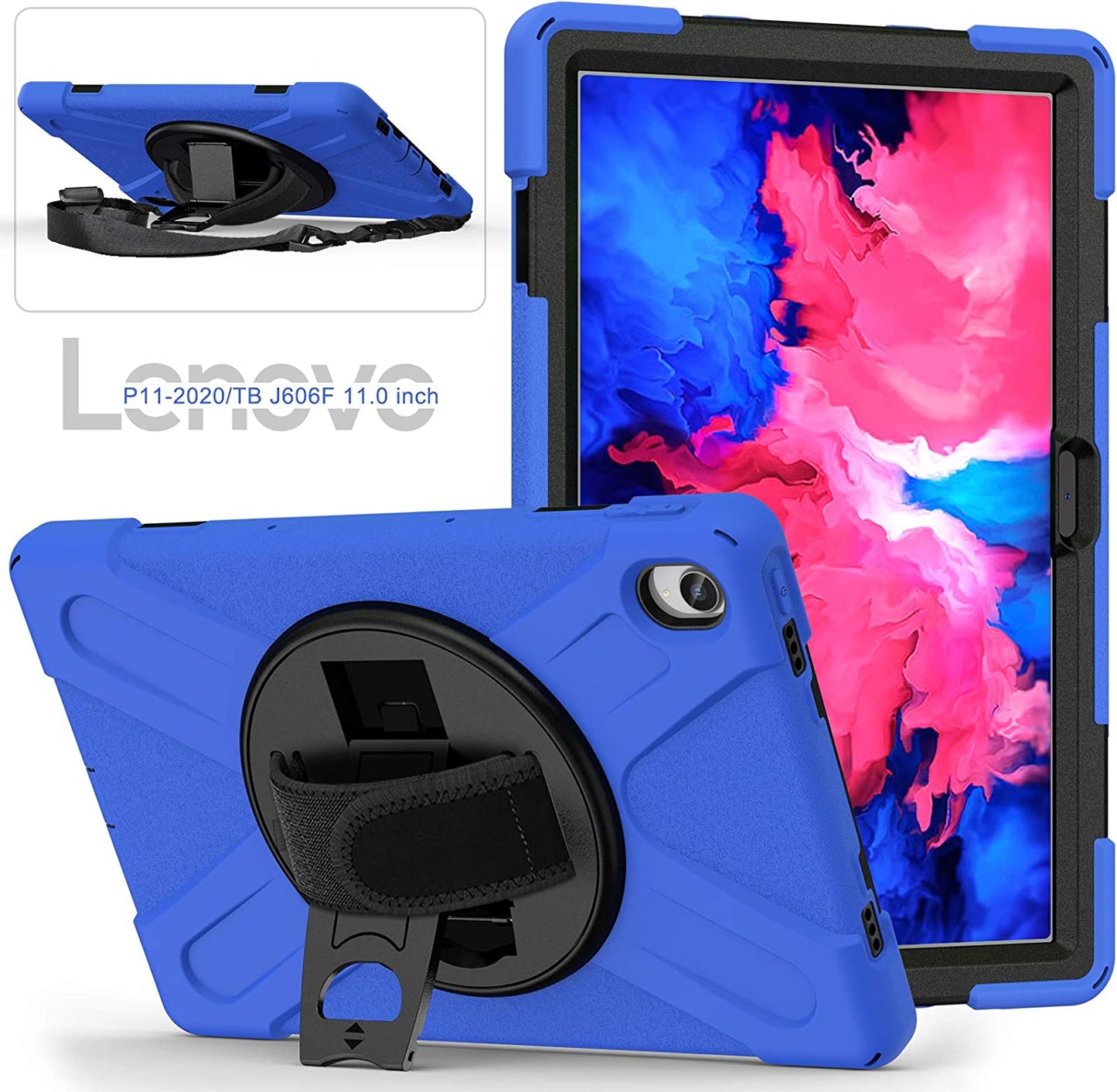 Case for Lenovo Tab P11 Plus 11" TB-J607F 2021, Military Grade 15ft Drop Tested Shockproof Protective Cover with 360? Rotating Stand, Hand Strap and Shoulder Strap (Purple)