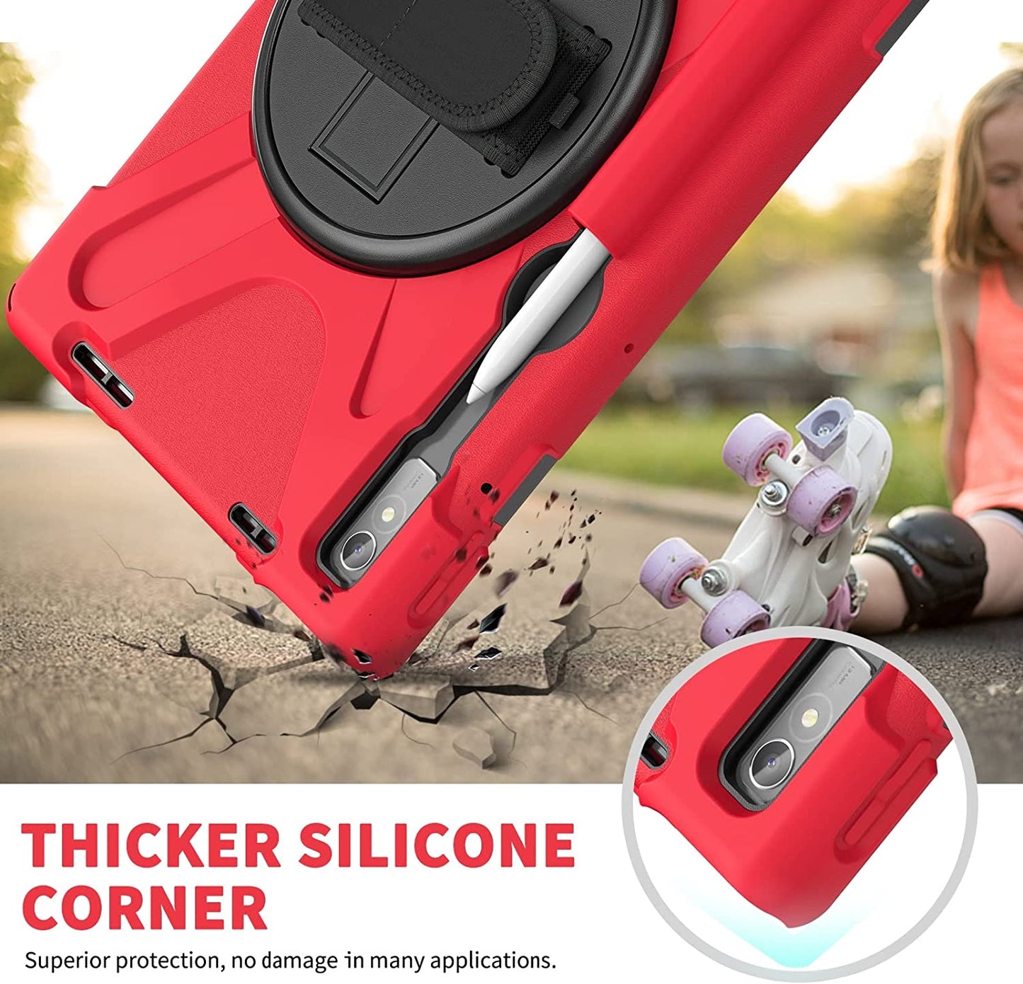 Cover Case Heavy Duty Shockproof TPU Case Compatible with Lenovo Pad Pro 11.2 2022 TB-138FC/132FU,Protective Cover Drop-Proof Shock-Proof W Rotating Kickstand+Handle+Shoulder Strap Protective Cover (