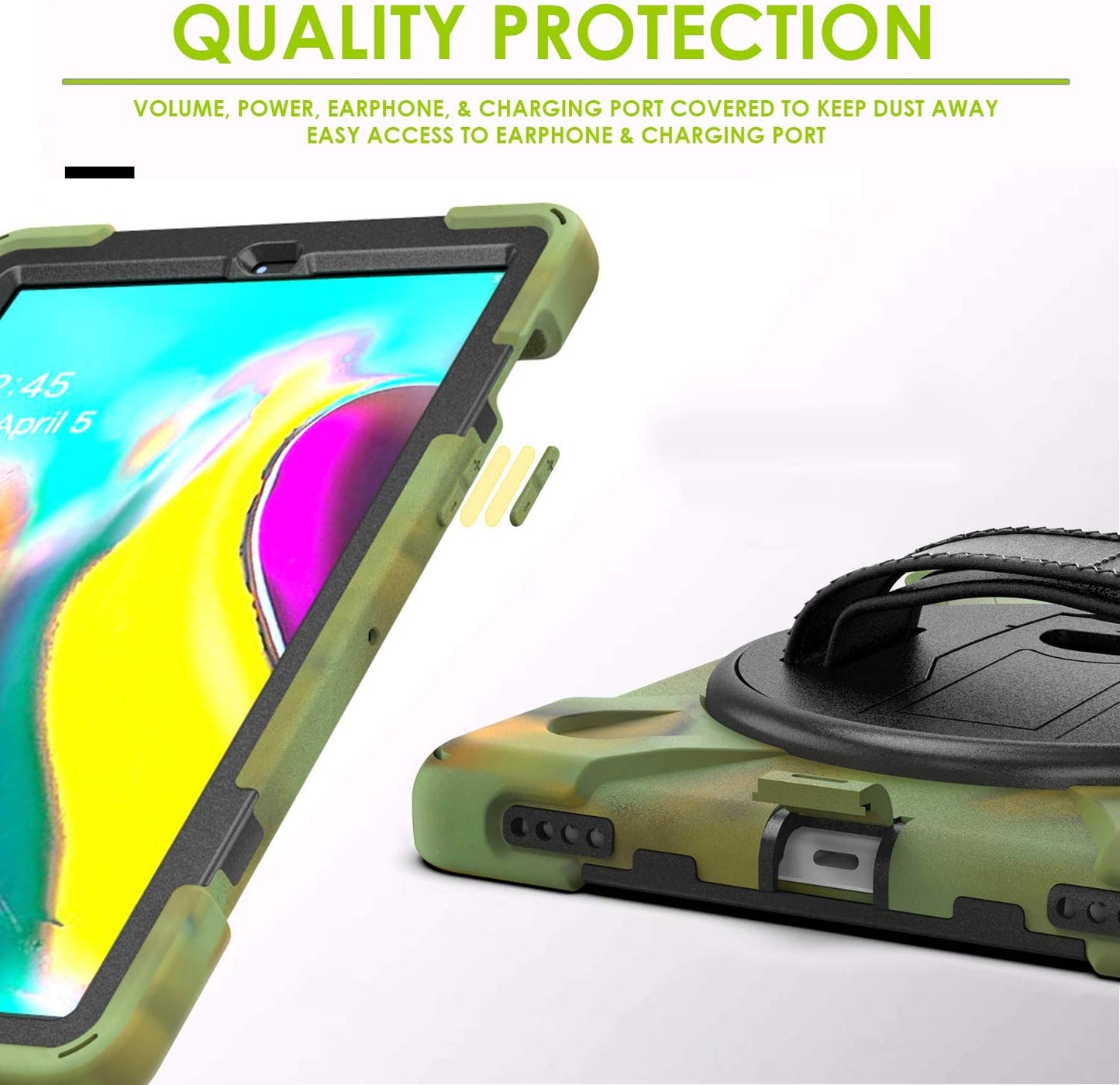 Yapears Shield Series Samsung Tab 10.1 Case SM-T510/T515 Samsung Galaxy Tab A 10.1 Case 2019 Shockproof Rugged Cover 360 Kickstand, Hand Strap & Shoulder Strap for Galaxy Tab A 10.1 Inch - Yellow