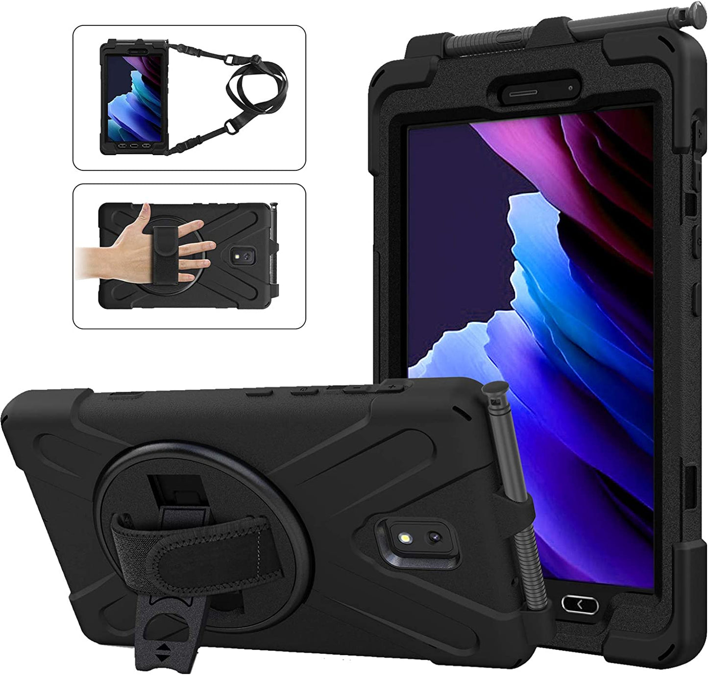 Rantice Samsung Galaxy Tab Active 3 8.0 Case, Heavy Duty Rugged Shockproof Drop Protection Case with 360 Stand, Handle Hand Strap & Shoulder Strap for Galaxy Tab Active3 8" 2020 T570/T575/T577 (Blue)