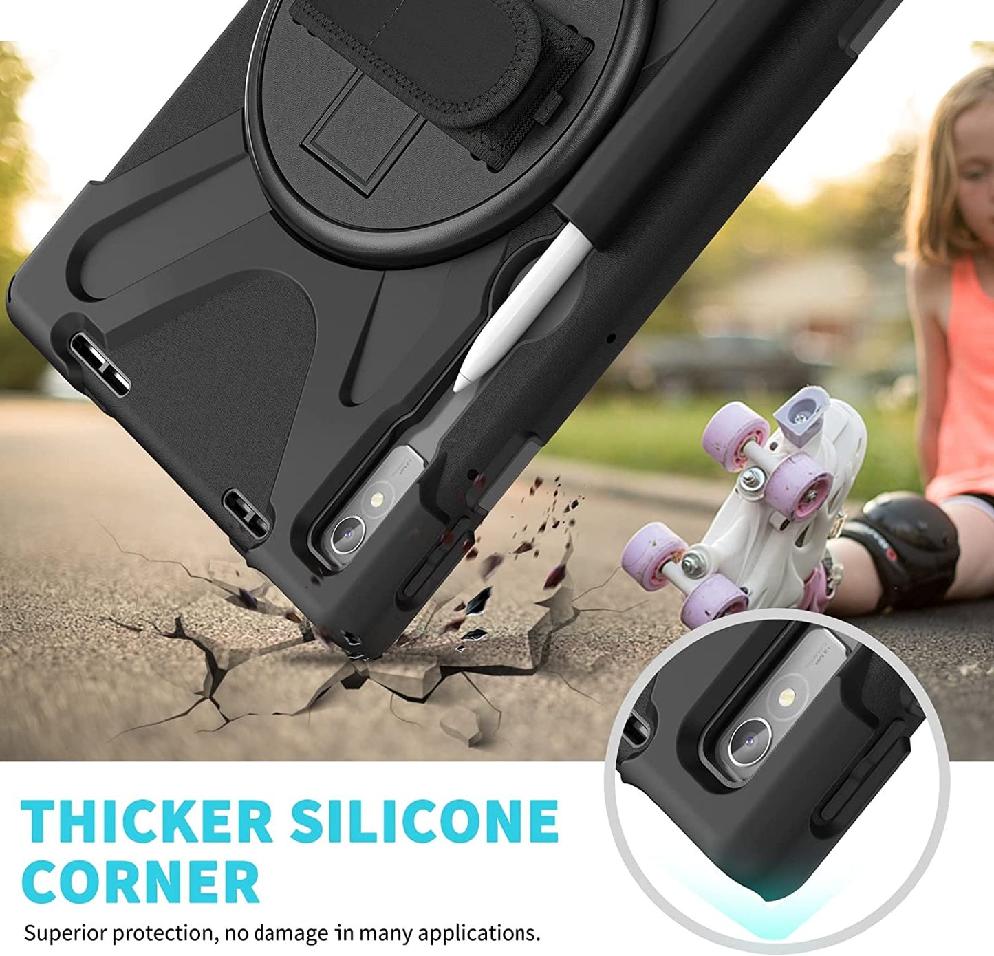 Cover Case Heavy Duty Shockproof TPU Case Compatible with Lenovo Pad Pro 11.2 2022 TB-138FC/132FU,Protective Cover Drop-Proof Shock-Proof W Rotating Kickstand+Handle+Shoulder Strap Protective Cover (