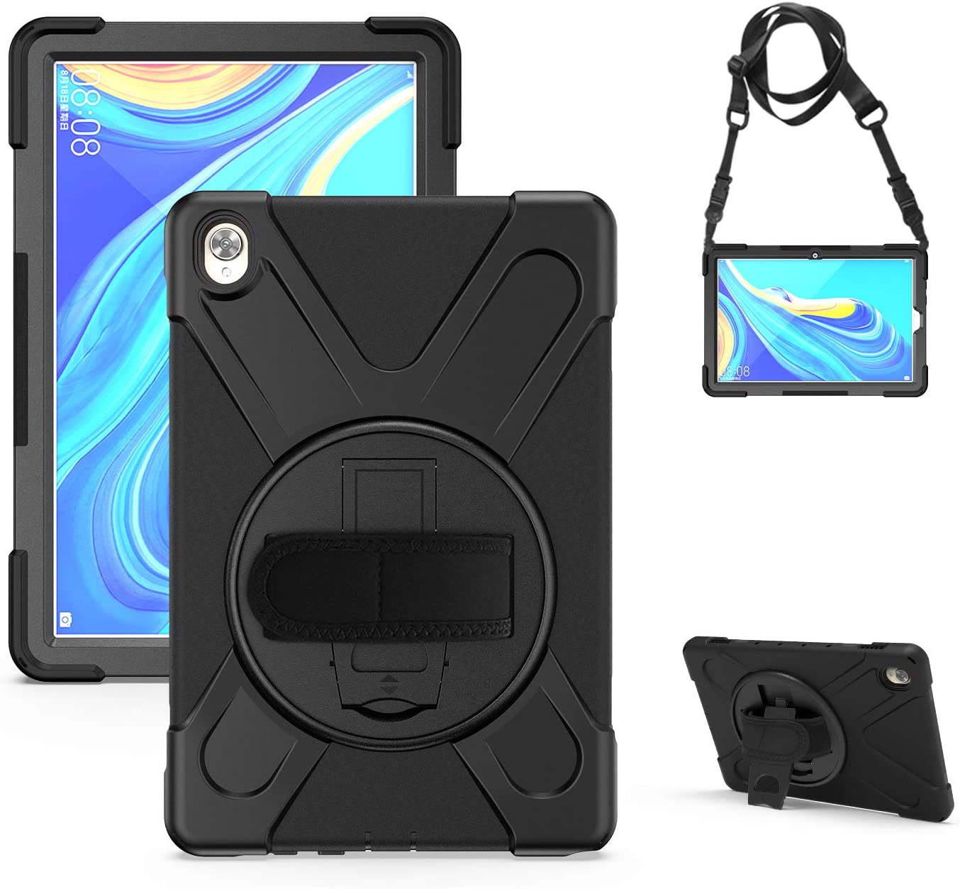 Case for Huawei MediaPad M6 10.8" & Huawei MatePad 10.8" 2020, Military Grade 15ft Drop Tested Shockproof Protective Cover with 360? Rotating Stand, Hand Strap and Shoulder Strap (Orange)