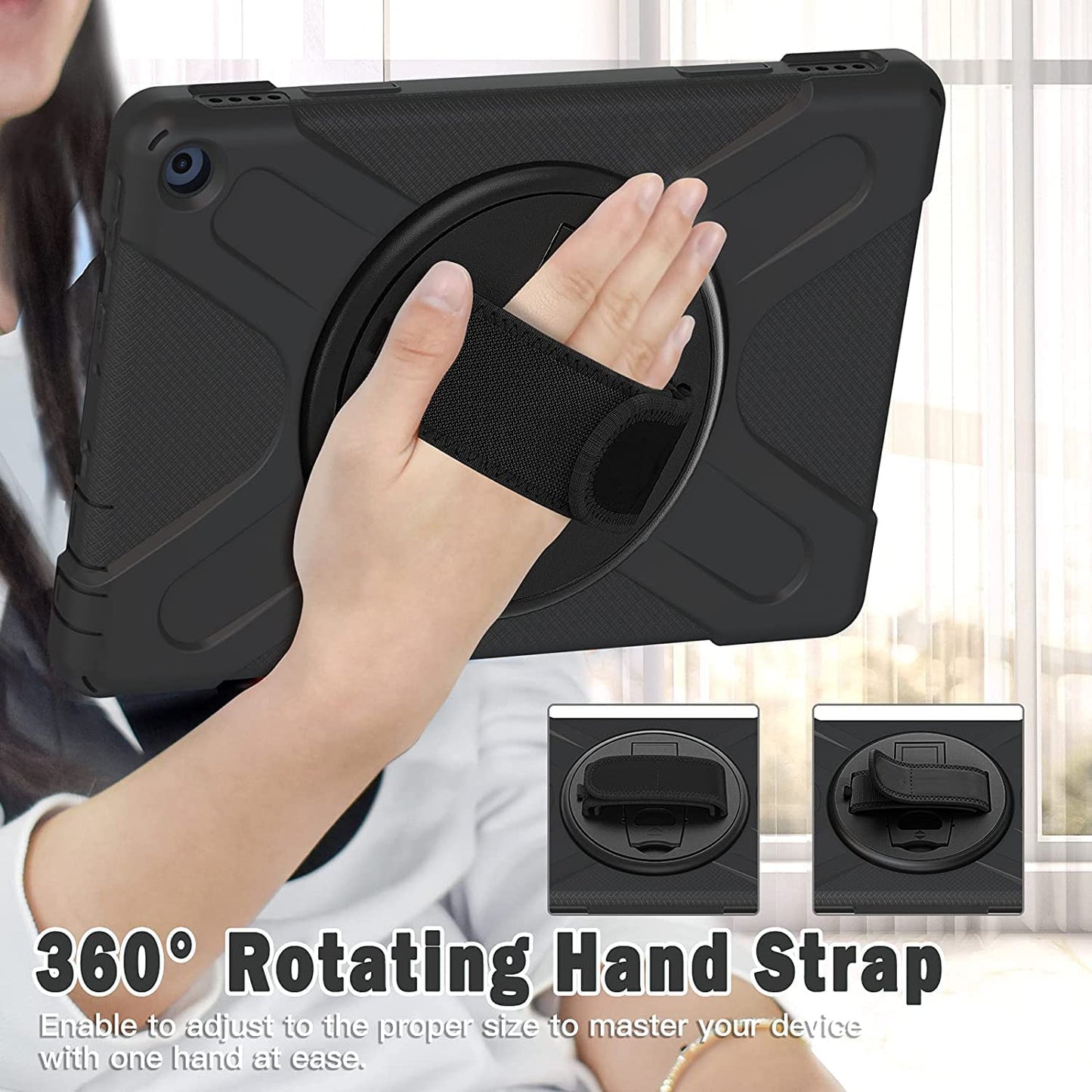 Fire HD 10 Case (2019/2018/2017 Release), Three Layer Heavy Duty Shockproof Rugged Protective High Impact Cover Case W/ Stand Hand Strap & Shoulder Strap for Amazon Kindle Fire HD 10.1 Inch Tablet - Black