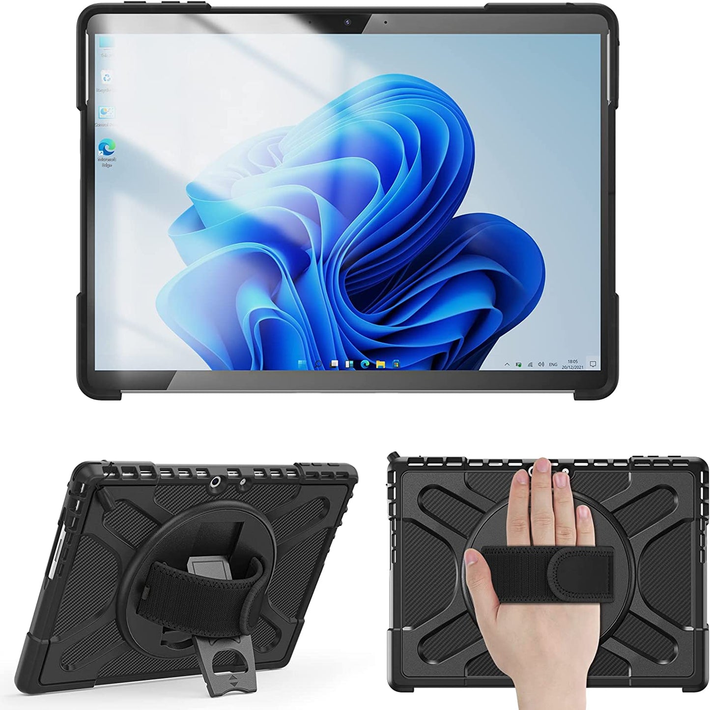 Yapears Surface Pro 8 Case 13 inch 2021, Yapears Rugged Case for Surface Pro 8 with Kickstand and Hand Strap Heavy Duty Shockproof, Compatible with Type Cover Keyboard-Black
