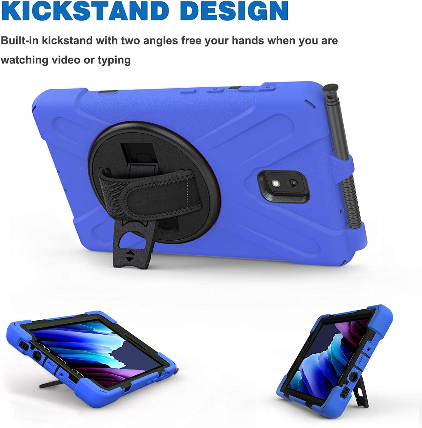 Rantice Samsung Galaxy Tab Active 3 8.0 Case, Heavy Duty Rugged Shockproof Drop Protection Case with 360 Stand, Handle Hand Strap & Shoulder Strap for Galaxy Tab Active3 8" 2020 T570/T575/T577 (Blue)