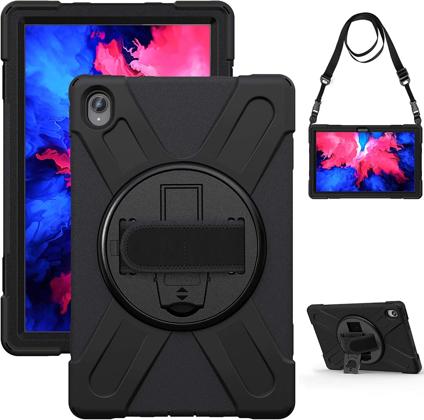 Case for Lenovo Tab P11 Plus 11" TB-J607F 2021, Military Grade 15ft Drop Tested Shockproof Protective Cover with 360? Rotating Stand, Hand Strap and Shoulder Strap (Purple)