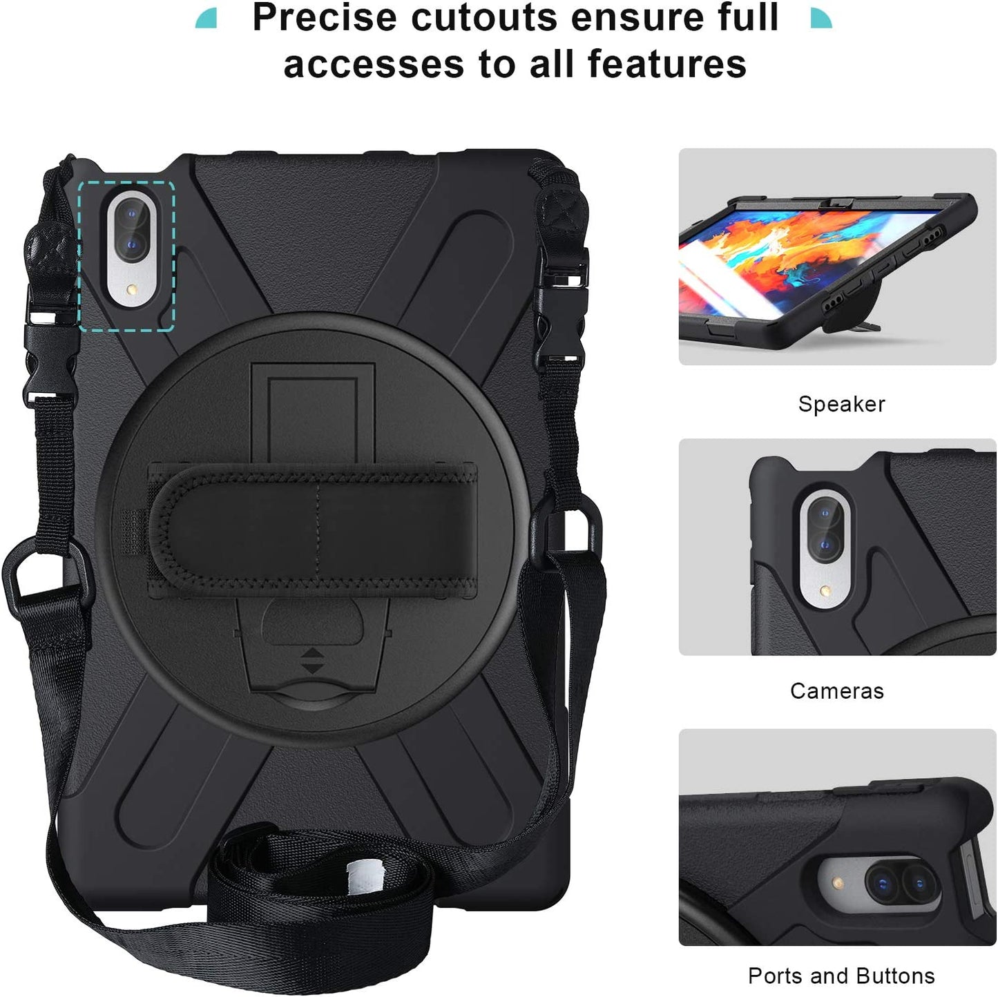 Yapears Rugged Case for Lenovo Tab P11 Pro 11.5" 2020 (TB-J706F / TB-J706L), Shockproof Heavy Duty Case Protective Cover with Shoulder Strap 360 Rotatable Kickstand ??lack