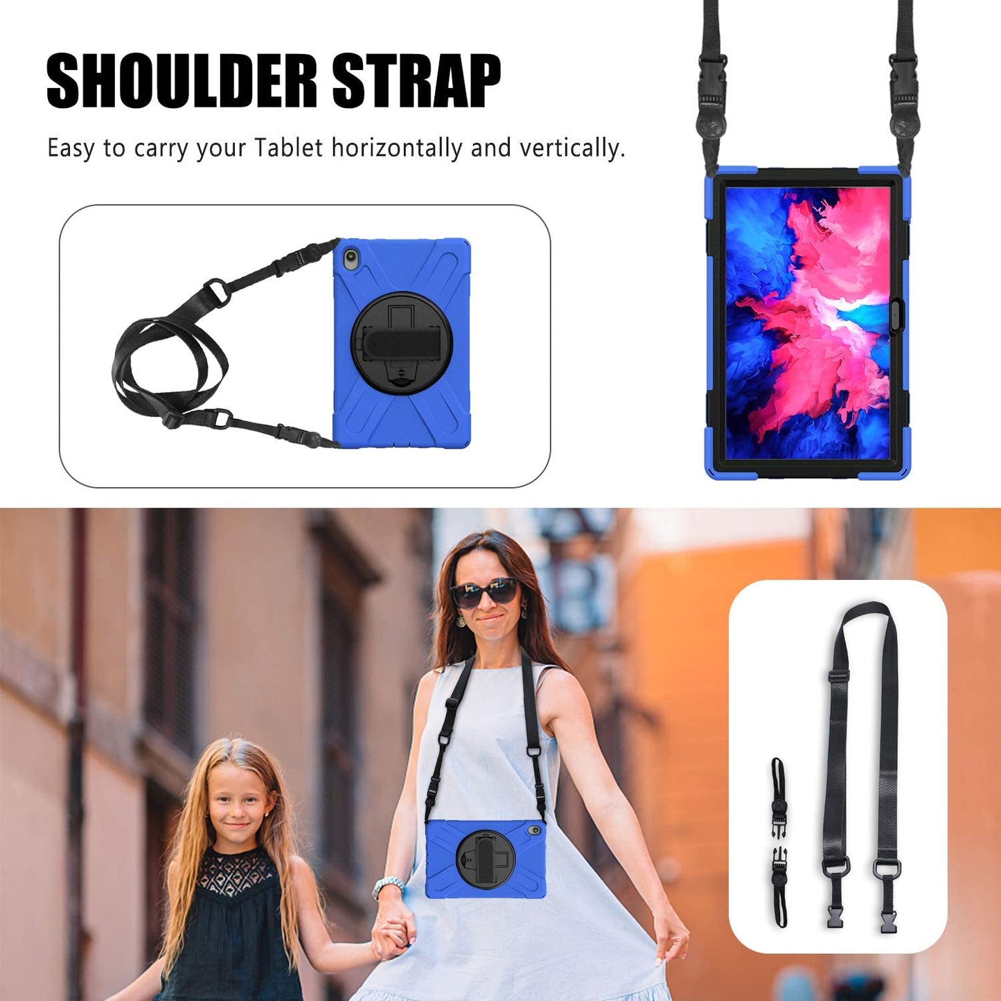 Case for Lenovo Tab P11 Plus 11" TB-J607F 2021, Military Grade 15ft Drop Tested Shockproof Protective Cover with 360? Rotating Stand, Hand Strap and Shoulder Strap (Purple)