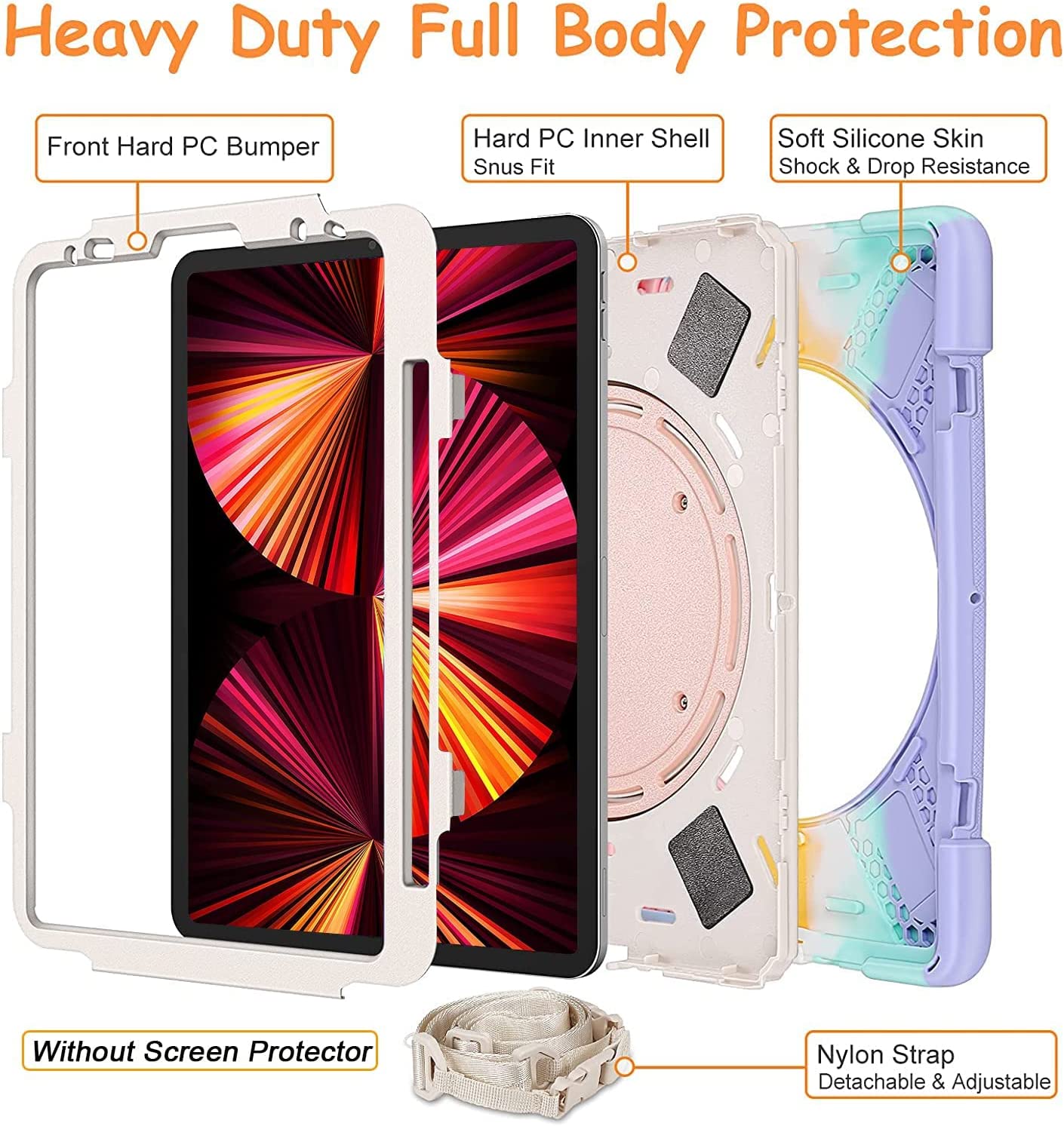 Fire HD 10 Case (2019/2018/2017 Release), Three Layer Heavy Duty Shockproof Rugged Protective High Impact Cover Case W/ Stand Hand Strap & Shoulder Strap for Amazon Kindle Fire HD 10.1 Inch Tablet - Black