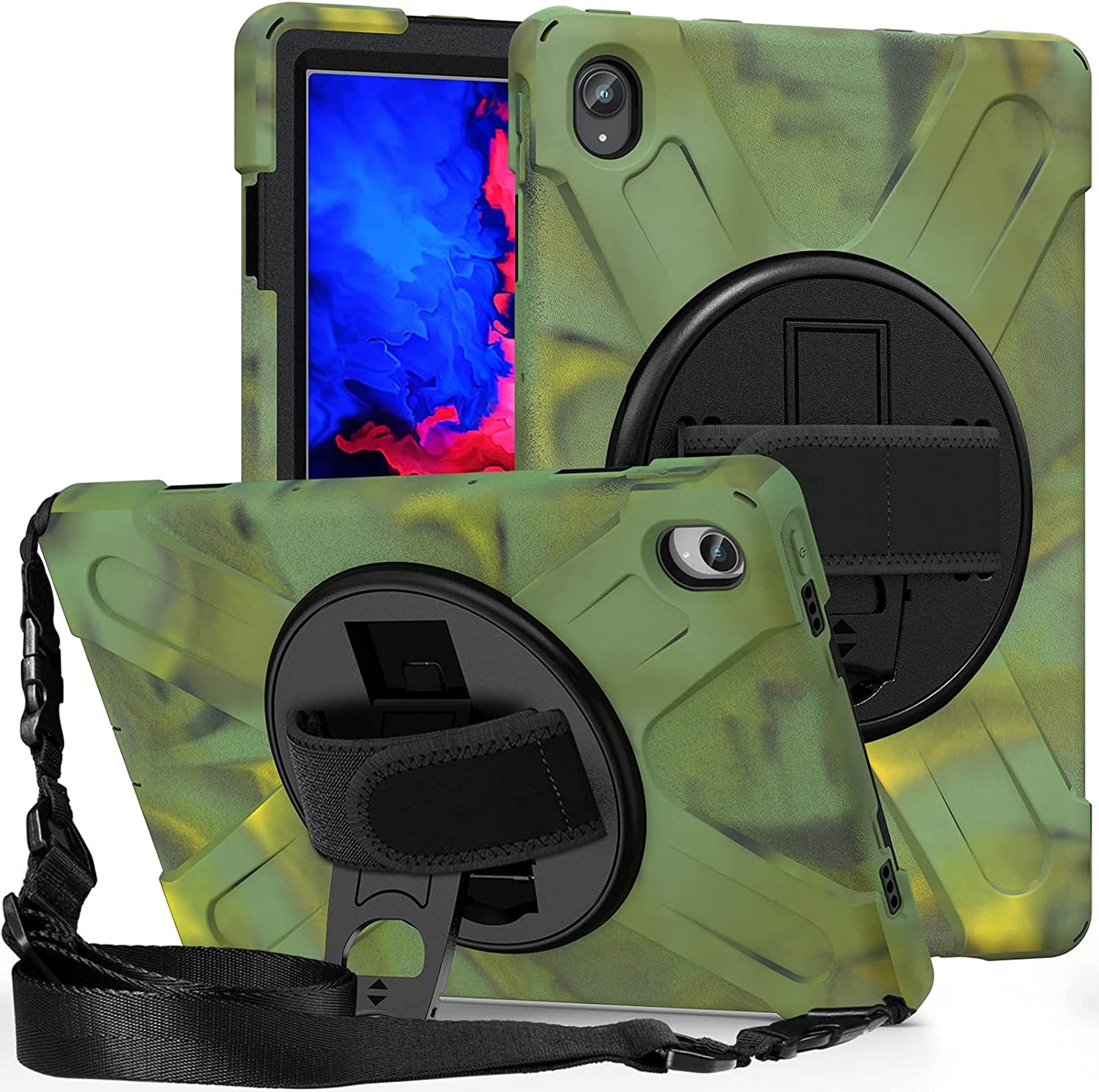 Case for Lenovo Tab P11 Plus 11" TB-J607F 2021, Military Grade 15ft Drop Tested Shockproof Protective Cover with 360? Rotating Stand, Hand Strap and Shoulder Strap (Purple)
