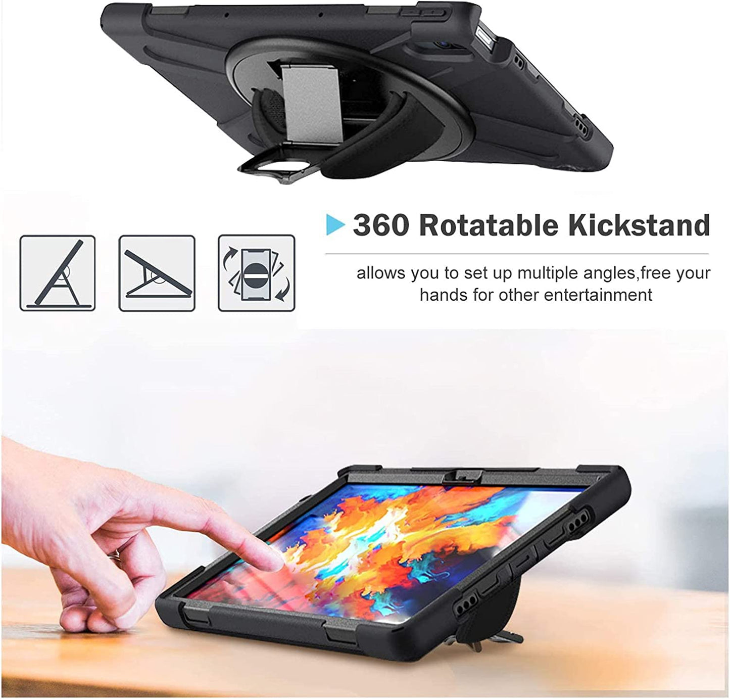 Yapears Rugged Case for Lenovo Tab P11 Pro 11.5" 2020 (TB-J706F / TB-J706L), Shockproof Heavy Duty Case Protective Cover with Shoulder Strap 360 Rotatable Kickstand ??lack