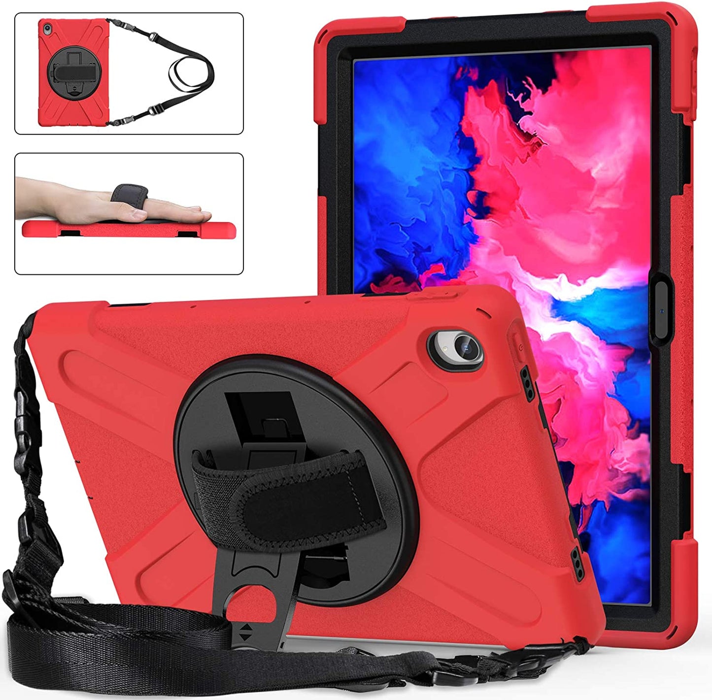 Case for Lenovo Tab P11 Plus 11" TB-J607F 2021, Military Grade 15ft Drop Tested Shockproof Protective Cover with 360? Rotating Stand, Hand Strap and Shoulder Strap (Purple)