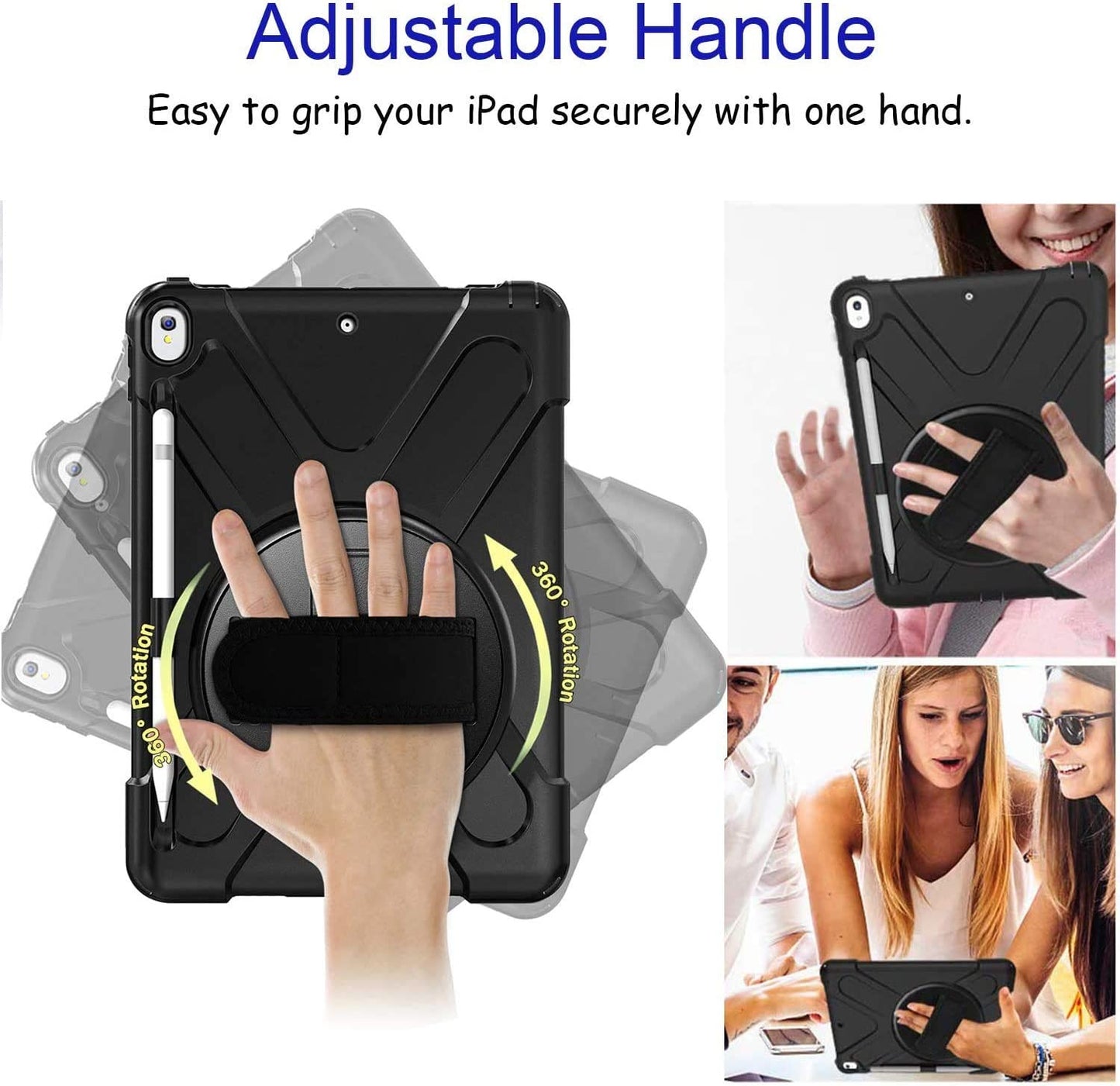 Fire HD 10 Case (2019/2018/2017 Release), Three Layer Heavy Duty Shockproof Rugged Protective High Impact Cover Case W/ Stand Hand Strap & Shoulder Strap for Amazon Kindle Fire HD 10.1 Inch Tablet - Black