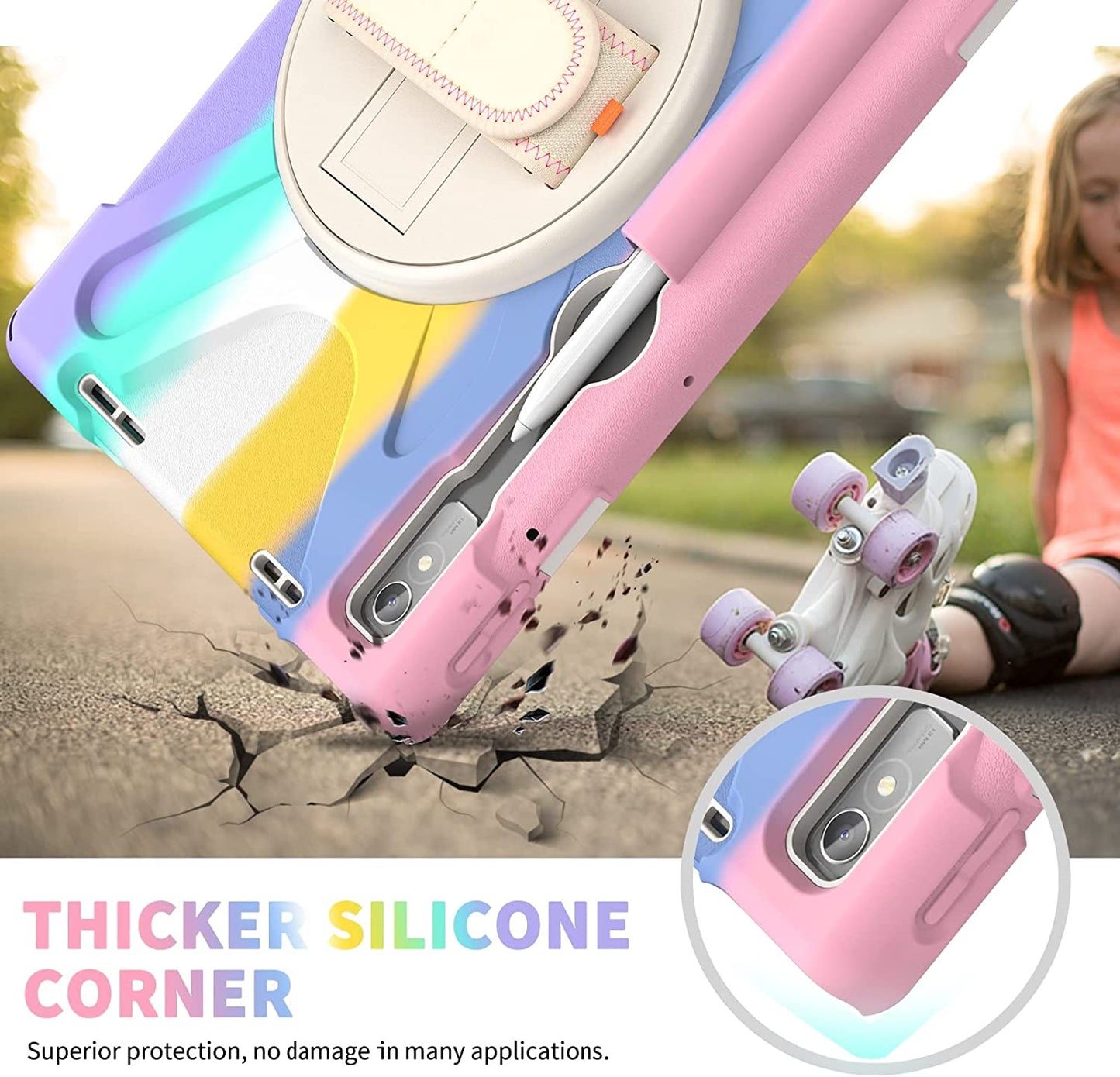 Cover Case Heavy Duty Shockproof TPU Case Compatible with Lenovo Pad Pro 11.2 2022 TB-138FC/132FU,Protective Cover Drop-Proof Shock-Proof W Rotating Kickstand+Handle+Shoulder Strap Protective Cover (