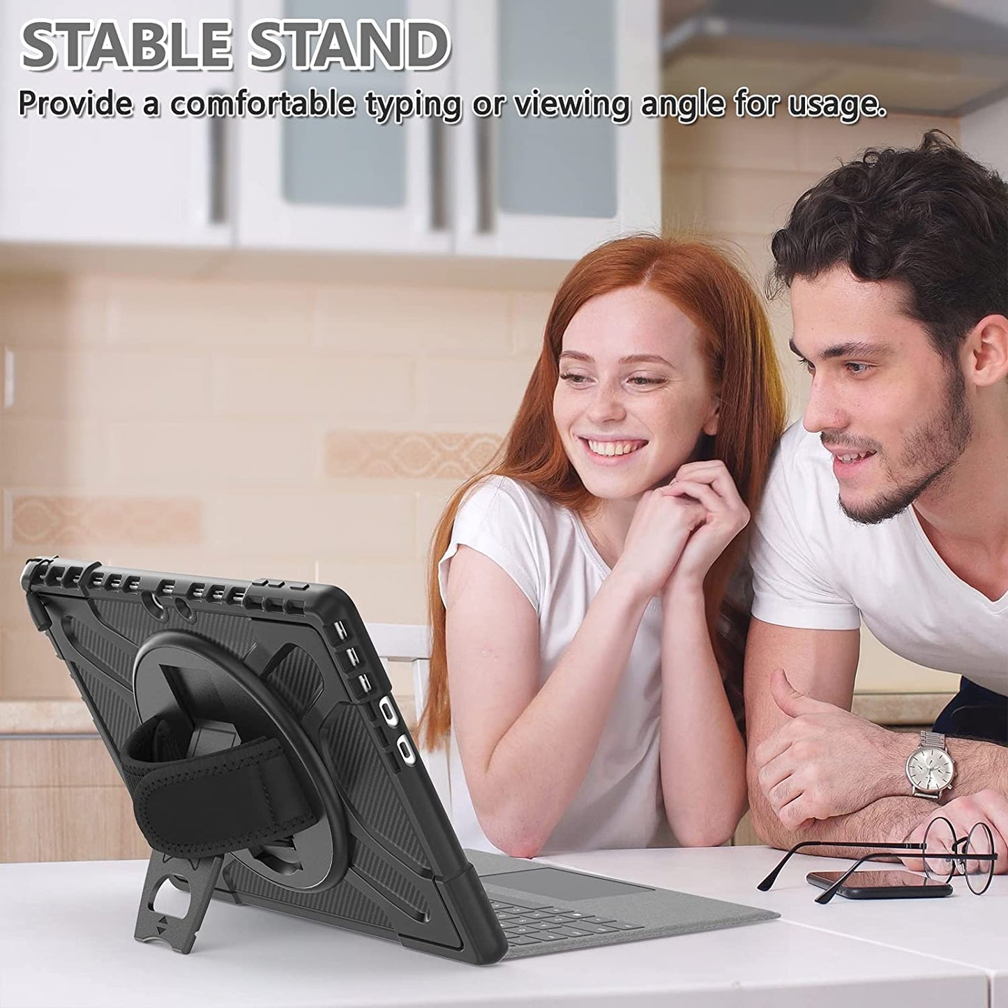 Yapears Surface Pro 8 Case 13 inch 2021, Yapears Rugged Case for Surface Pro 8 with Kickstand and Hand Strap Heavy Duty Shockproof, Compatible with Type Cover Keyboard-Black