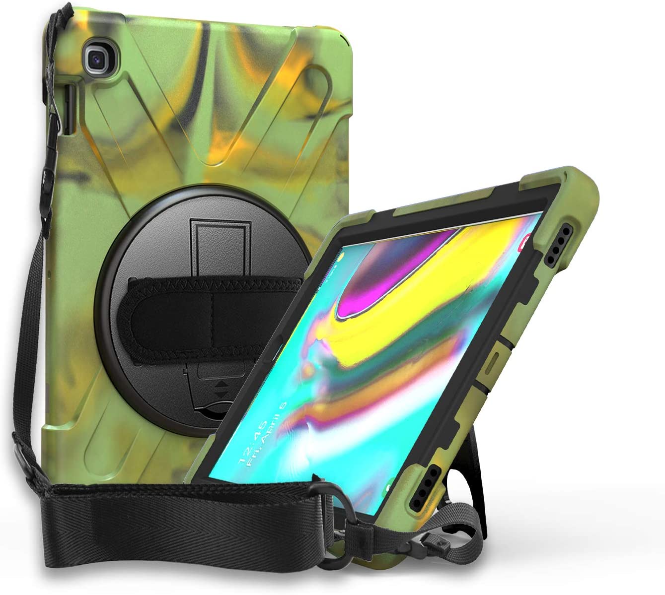 Yapears Shield Series Samsung Tab 10.1 Case SM-T510/T515 Samsung Galaxy Tab A 10.1 Case 2019 Shockproof Rugged Cover 360 Kickstand, Hand Strap & Shoulder Strap for Galaxy Tab A 10.1 Inch - Yellow