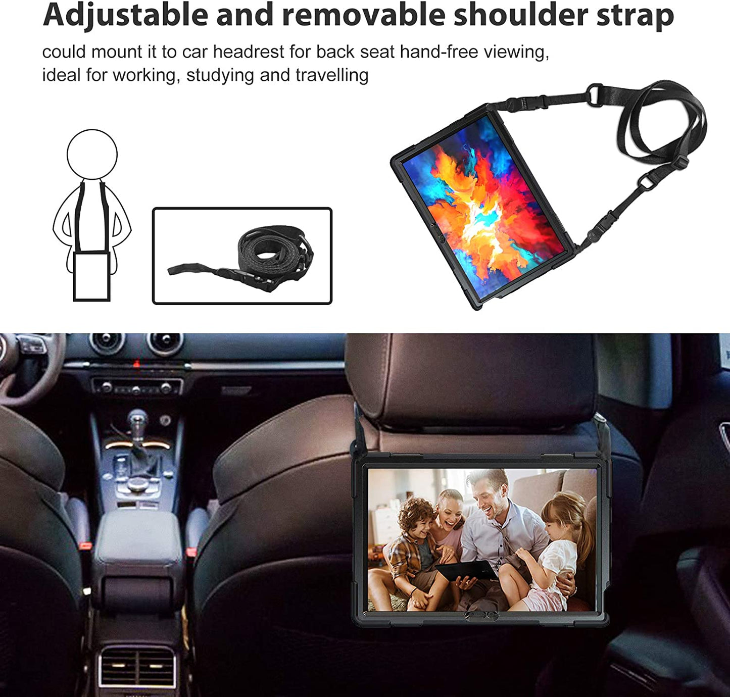 Yapears Rugged Case for Lenovo Tab P11 Pro 11.5" 2020 (TB-J706F / TB-J706L), Shockproof Heavy Duty Case Protective Cover with Shoulder Strap 360 Rotatable Kickstand ??lack