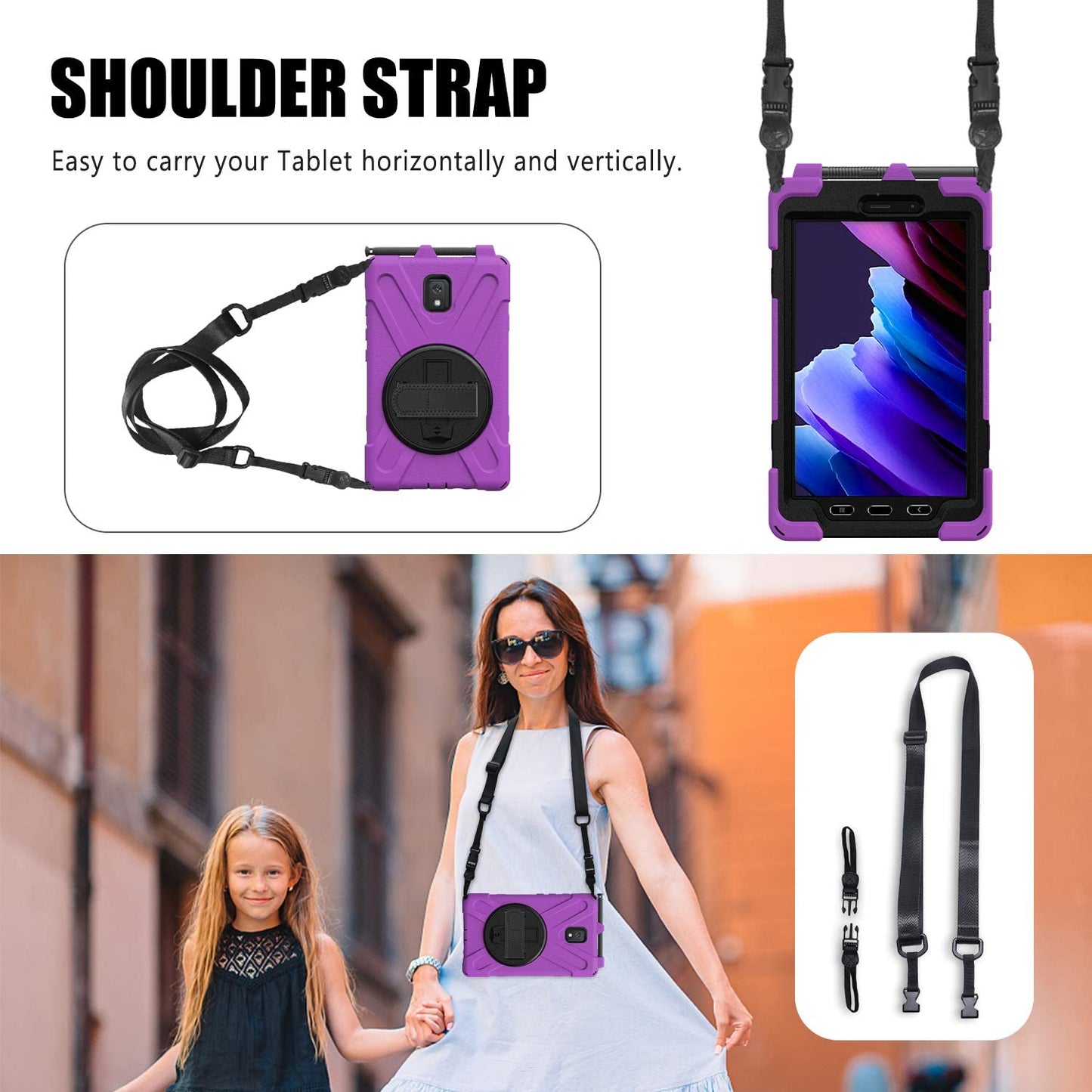 Rantice Samsung Galaxy Tab Active 3 8.0 Case, Heavy Duty Rugged Shockproof Drop Protection Case with 360 Stand, Handle Hand Strap & Shoulder Strap for Galaxy Tab Active3 8" 2020 T570/T575/T577 (Blue)