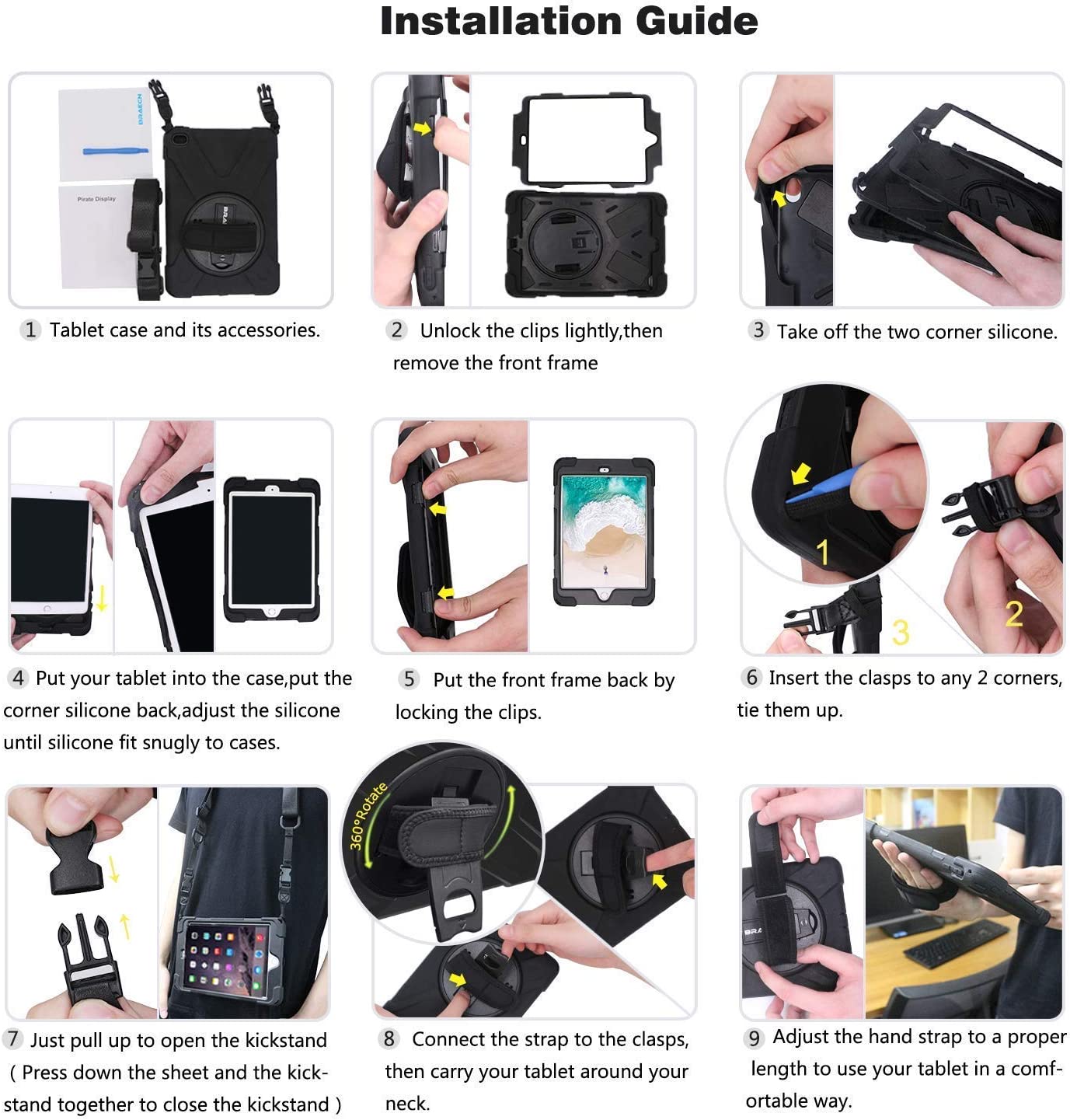 Fire HD 10 Case (2019/2018/2017 Release), Three Layer Heavy Duty Shockproof Rugged Protective High Impact Cover Case W/ Stand Hand Strap & Shoulder Strap for Amazon Kindle Fire HD 10.1 Inch Tablet - Black