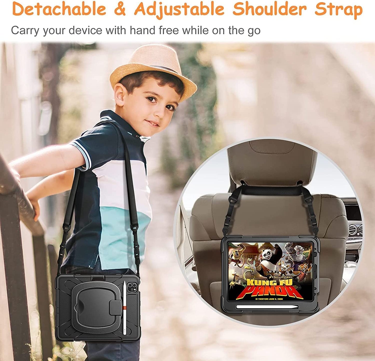 Fire HD 10 Case (2019/2018/2017 Release), Three Layer Heavy Duty Shockproof Rugged Protective High Impact Cover Case W/ Stand Hand Strap & Shoulder Strap for Amazon Kindle Fire HD 10.1 Inch Tablet - Black