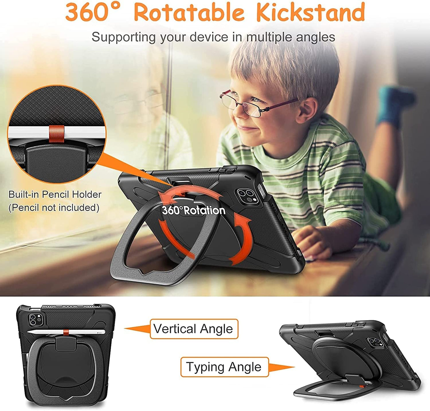 Fire HD 10 Case (2019/2018/2017 Release), Three Layer Heavy Duty Shockproof Rugged Protective High Impact Cover Case W/ Stand Hand Strap & Shoulder Strap for Amazon Kindle Fire HD 10.1 Inch Tablet - Black