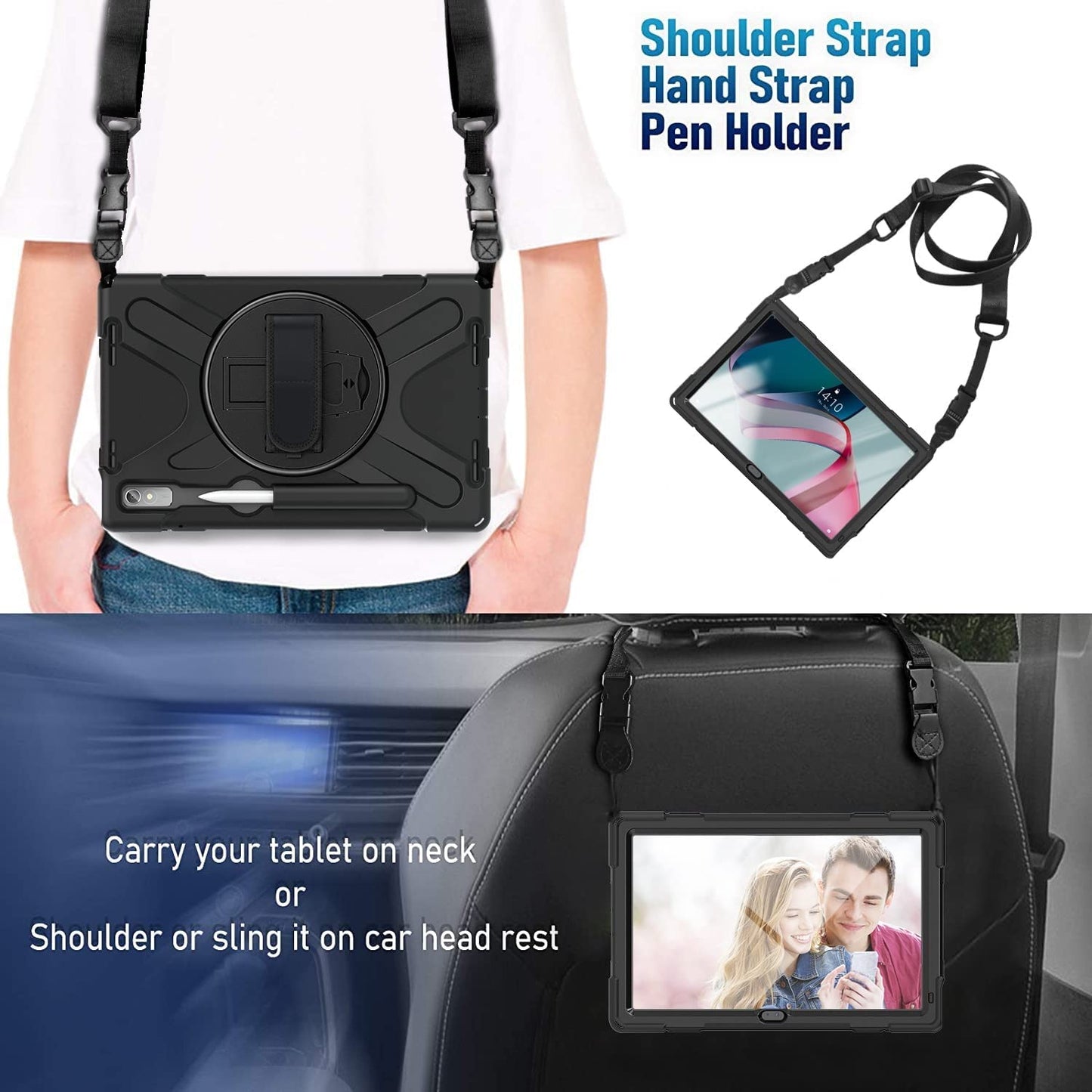 Cover Case Heavy Duty Shockproof TPU Case Compatible with Lenovo Pad Pro 11.2 2022 TB-138FC/132FU,Protective Cover Drop-Proof Shock-Proof W Rotating Kickstand+Handle+Shoulder Strap Protective Cover (