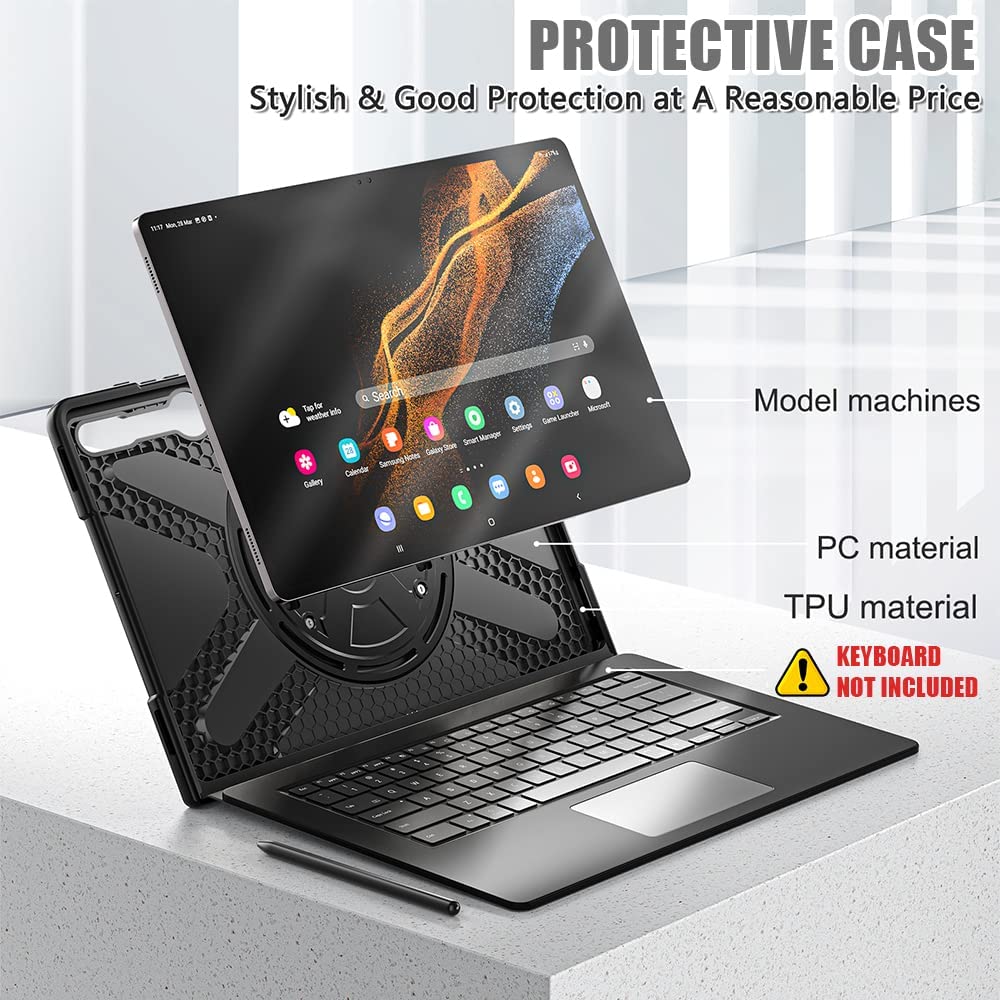 Yapears Surface Pro 8 Case 13 inch 2021, Yapears Rugged Case for Surface Pro 8 with Kickstand and Hand Strap Heavy Duty Shockproof, Compatible with Type Cover Keyboard-Black