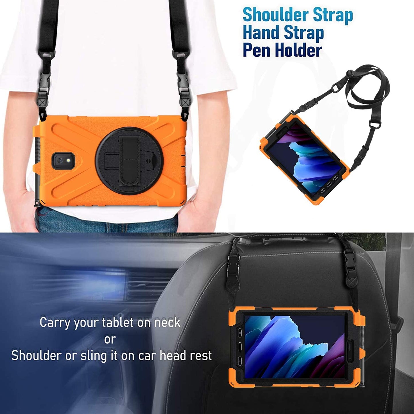 Rantice Samsung Galaxy Tab Active 3 8.0 Case, Heavy Duty Rugged Shockproof Drop Protection Case with 360 Stand, Handle Hand Strap & Shoulder Strap for Galaxy Tab Active3 8" 2020 T570/T575/T577 (Blue)