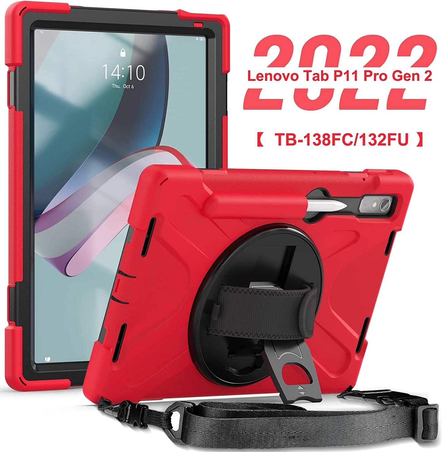 Cover Case Heavy Duty Shockproof TPU Case Compatible with Lenovo Pad Pro 11.2 2022 TB-138FC/132FU,Protective Cover Drop-Proof Shock-Proof W Rotating Kickstand+Handle+Shoulder Strap Protective Cover (