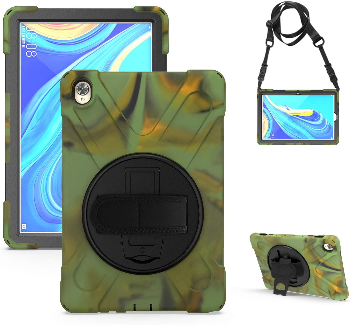 Case for Huawei MediaPad M6 10.8" & Huawei MatePad 10.8" 2020, Military Grade 15ft Drop Tested Shockproof Protective Cover with 360? Rotating Stand, Hand Strap and Shoulder Strap (Orange)
